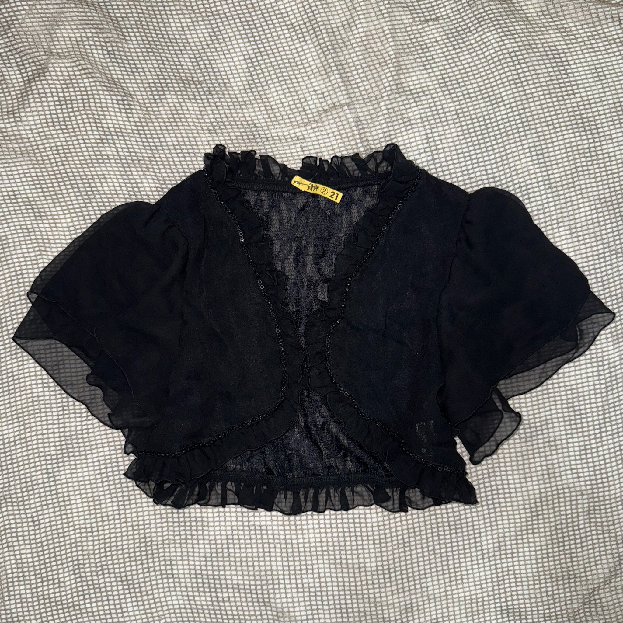 Black Sheer Lace Frill Trim Shrug