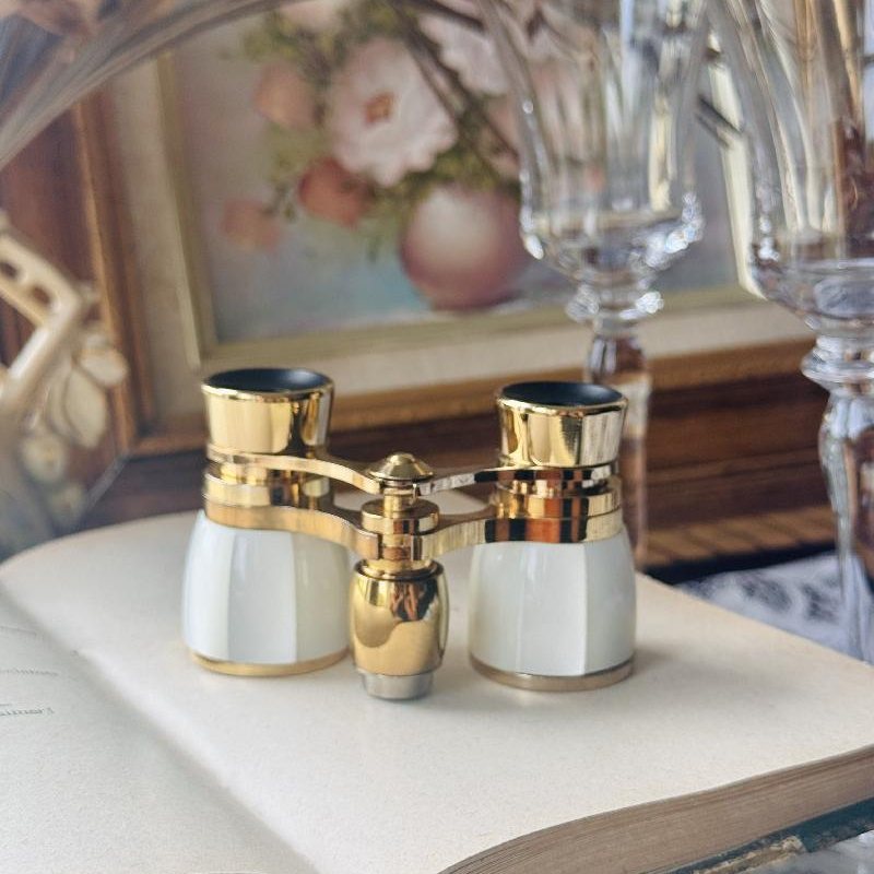 Vintage C.a. 1950s MINX Japan 3X Golden Opera Glasses Binoculars with Faux Mother-of-Pearl Finish(MT2359)