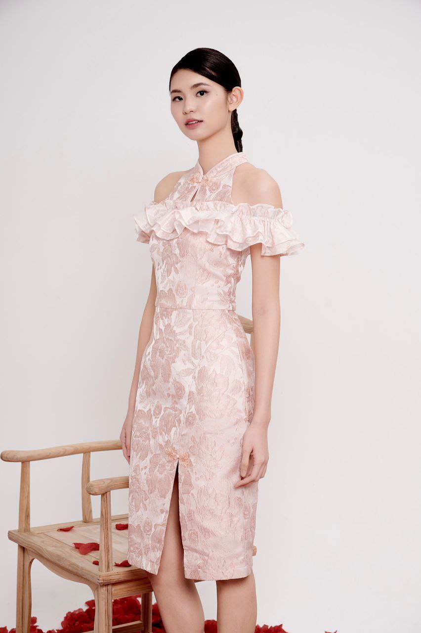 露肩旗袍连身裙 2123