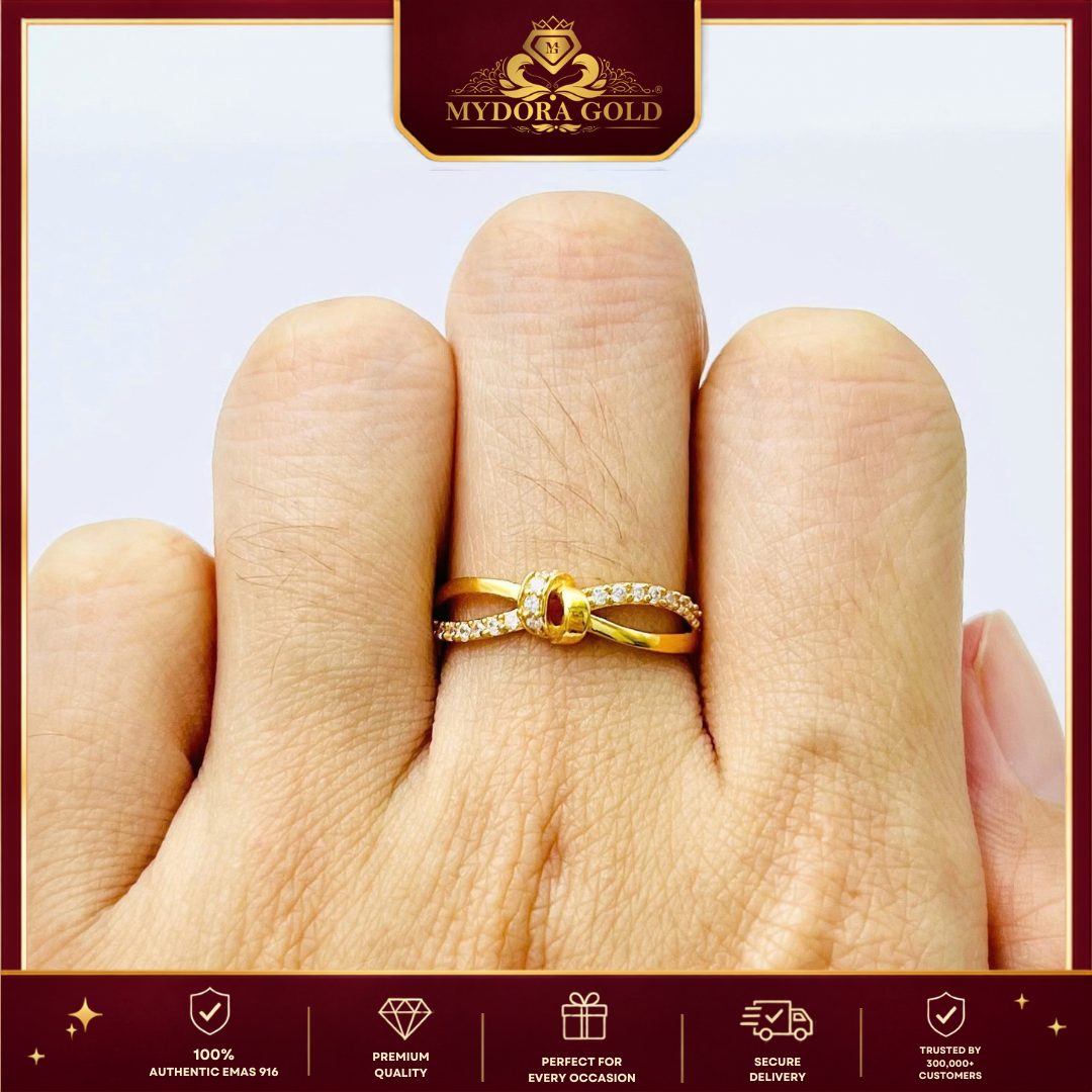 MYDORA Cincin Batu CZ Spinner Knot l EMAS 916/22K