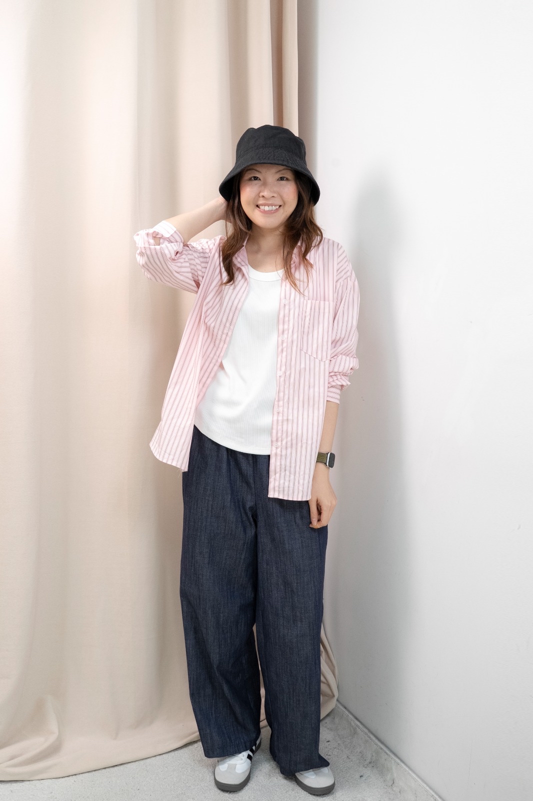 直間紋Smart causal 襯衫（粉紅啡間）