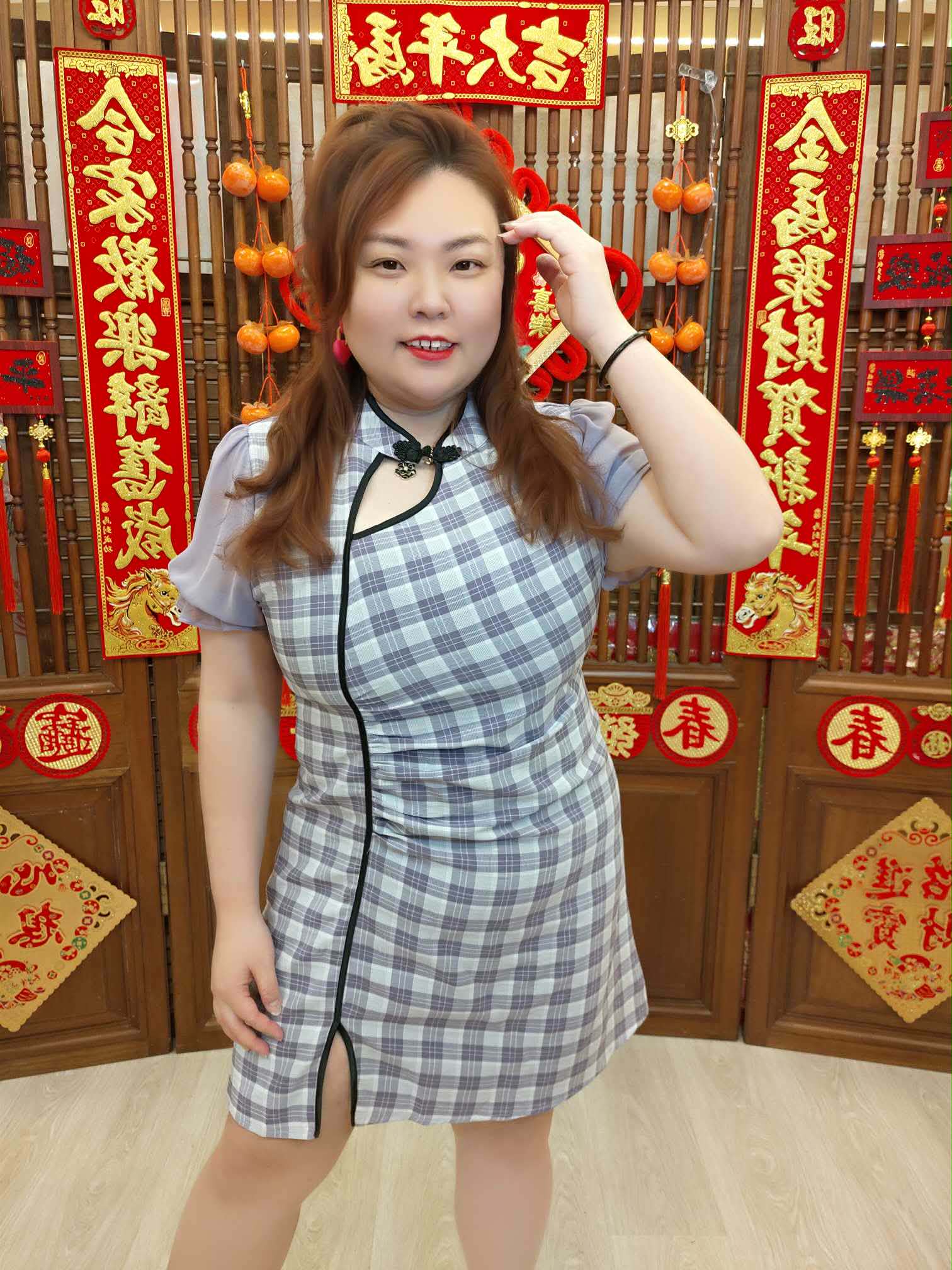 NFA01 TW#3052 现代中国风格子旗袍