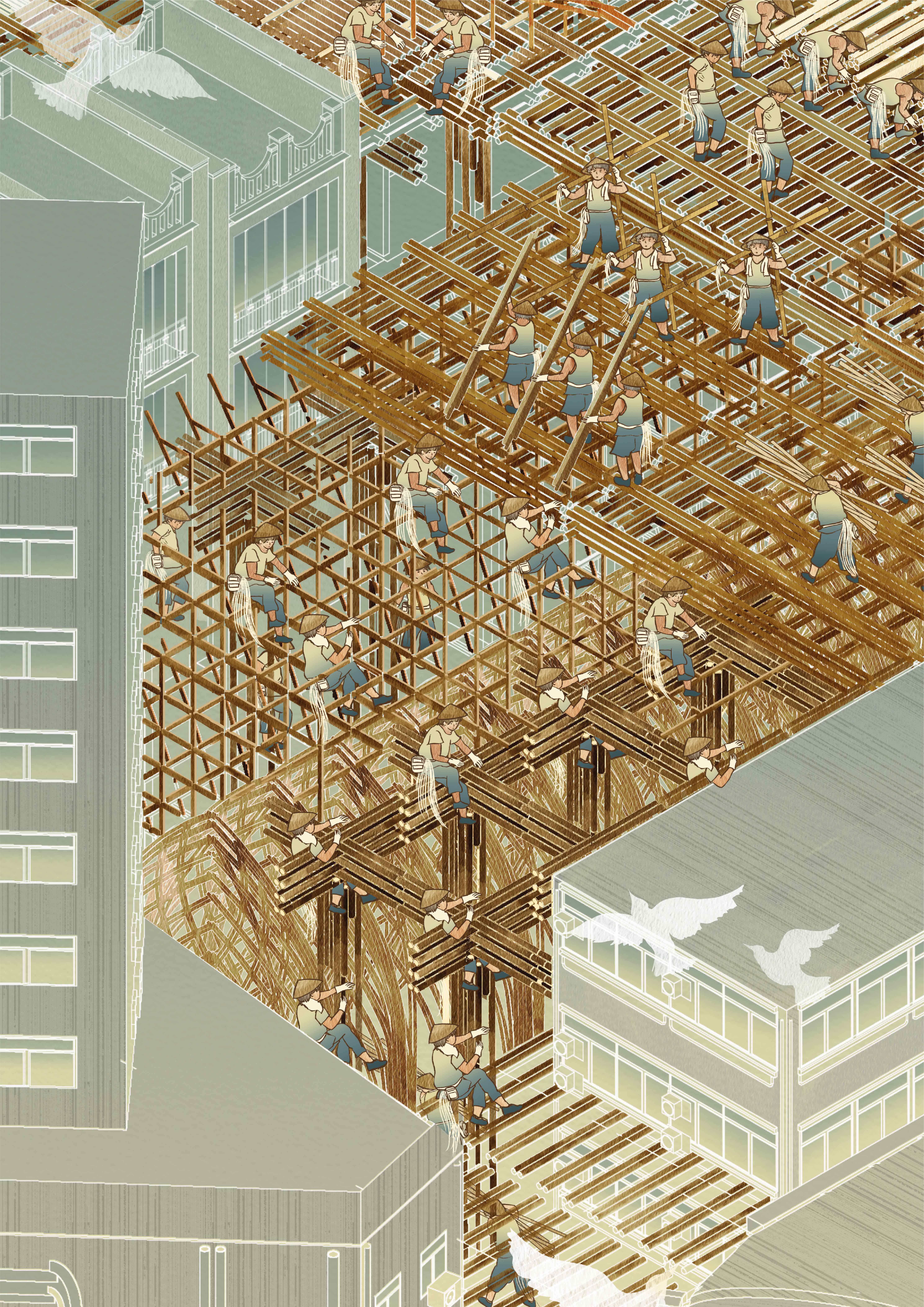 [LIMITED EDITION] Wincy Kung - 40x50 ART PRINT The Construction Process of Bamboo Craft Festival