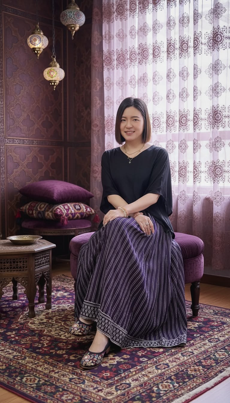 2458 Violet Stripe Pattern Skirt with little Cushion