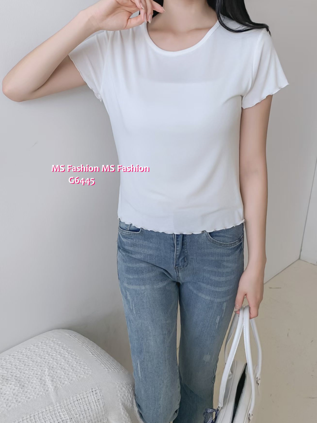 G6445 木耳邊淨色top