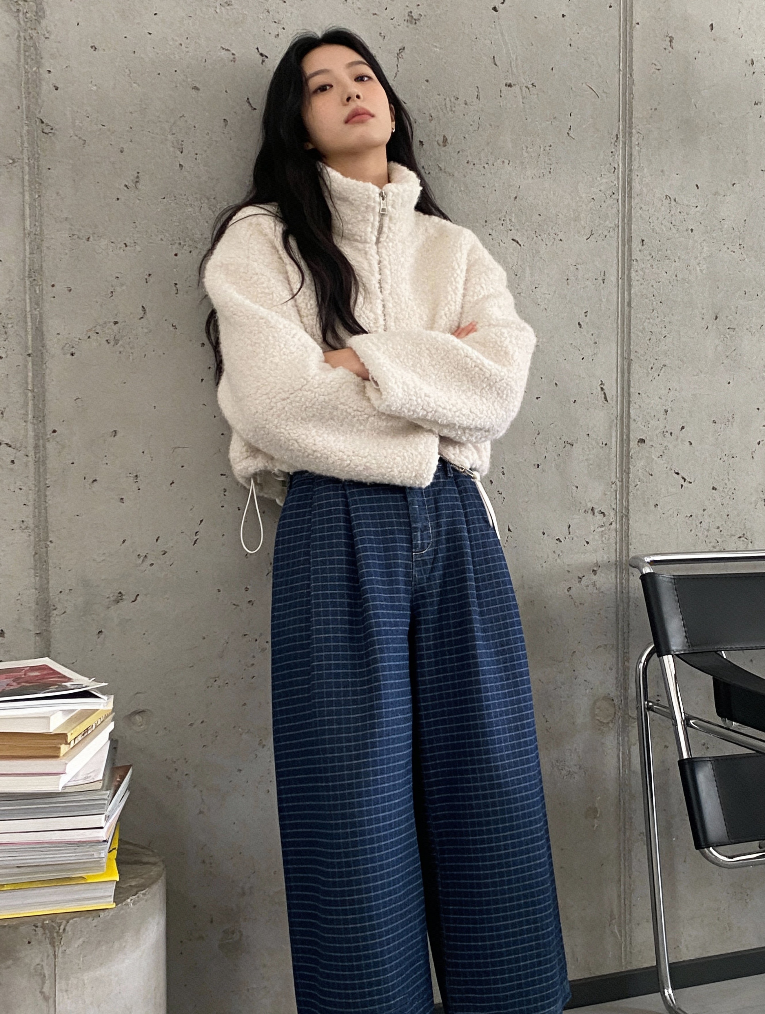 毛絨短版拉鍊外套