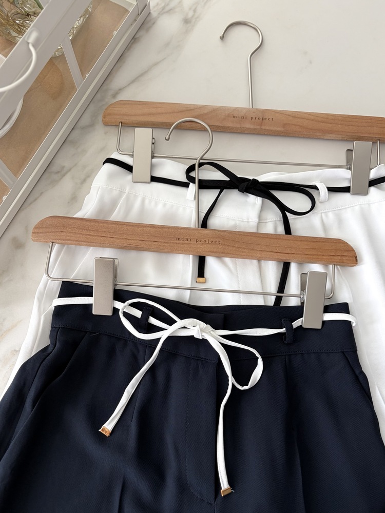 [超涼!!] Contrast Belt Wide Leg Slacks (Navy)