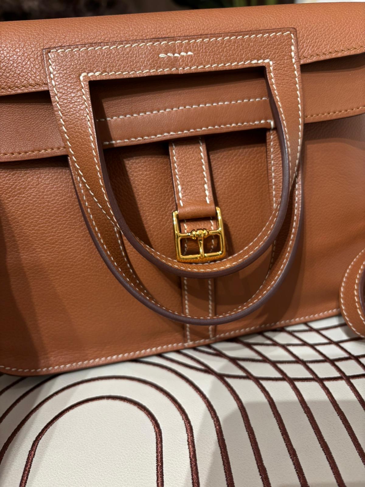 Hermes Halzan 25 Stamp Y Gold/Gold Evercolor 牛皮 100%Authentic, 95%New ✅Dust bag 