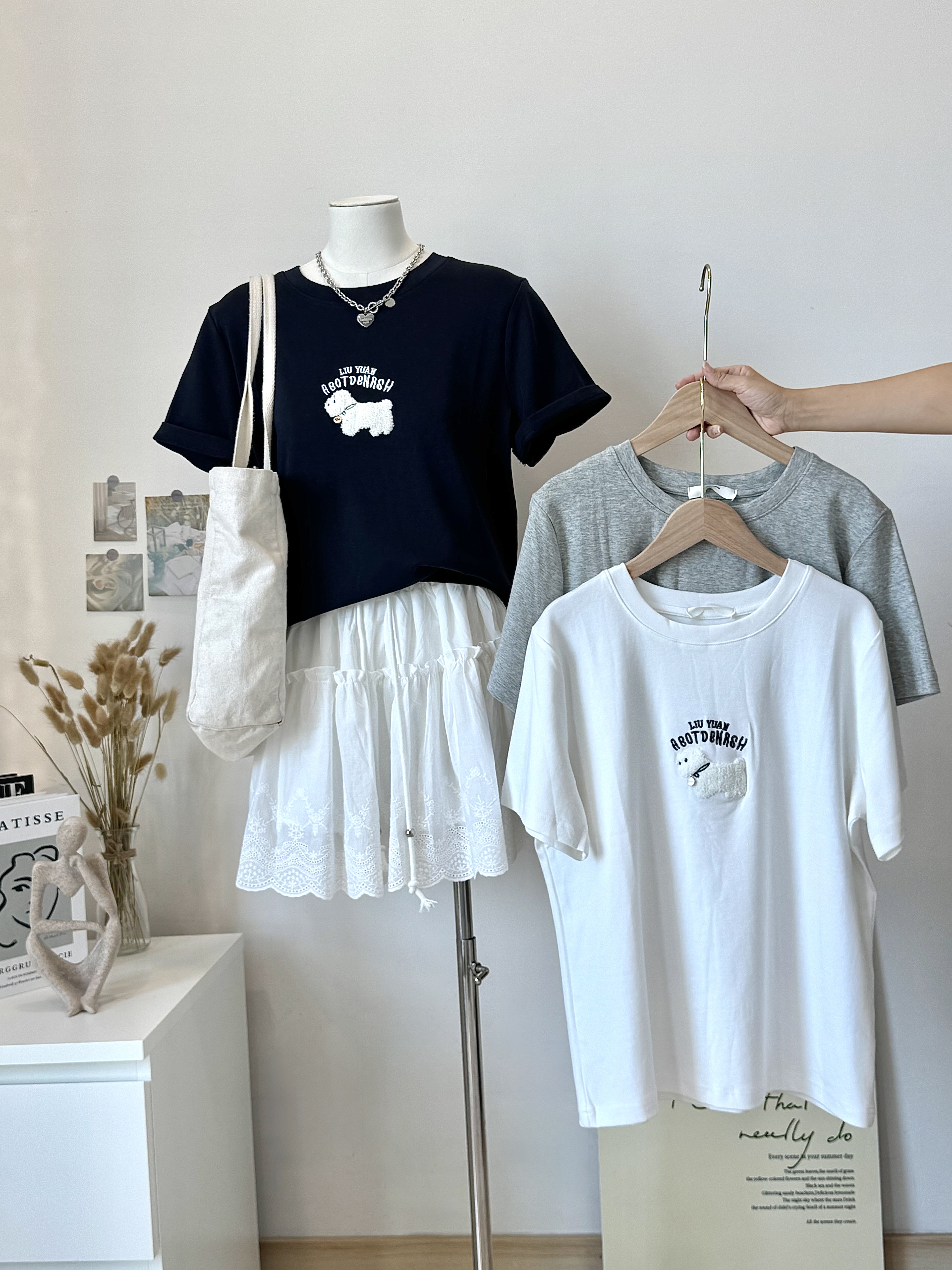 Fluffy Puppy Embroidery Casual Tee 韩系重工毛绒刺绣小奶狗短袖T恤 （ 3 Colours )