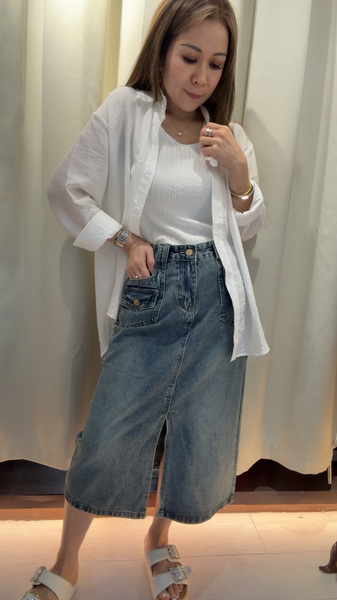 中高腰前開叉牛仔裙