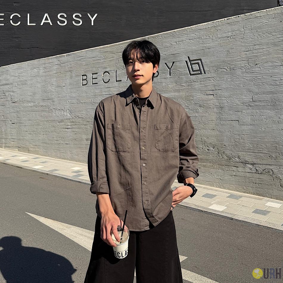 【100%保證韓國直送】雙口袋水洗棉質休閒長袖恤衫 👕 [3 color] RF118541