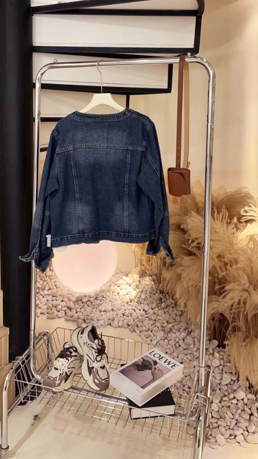 5660格子袖圆领牛仔外套