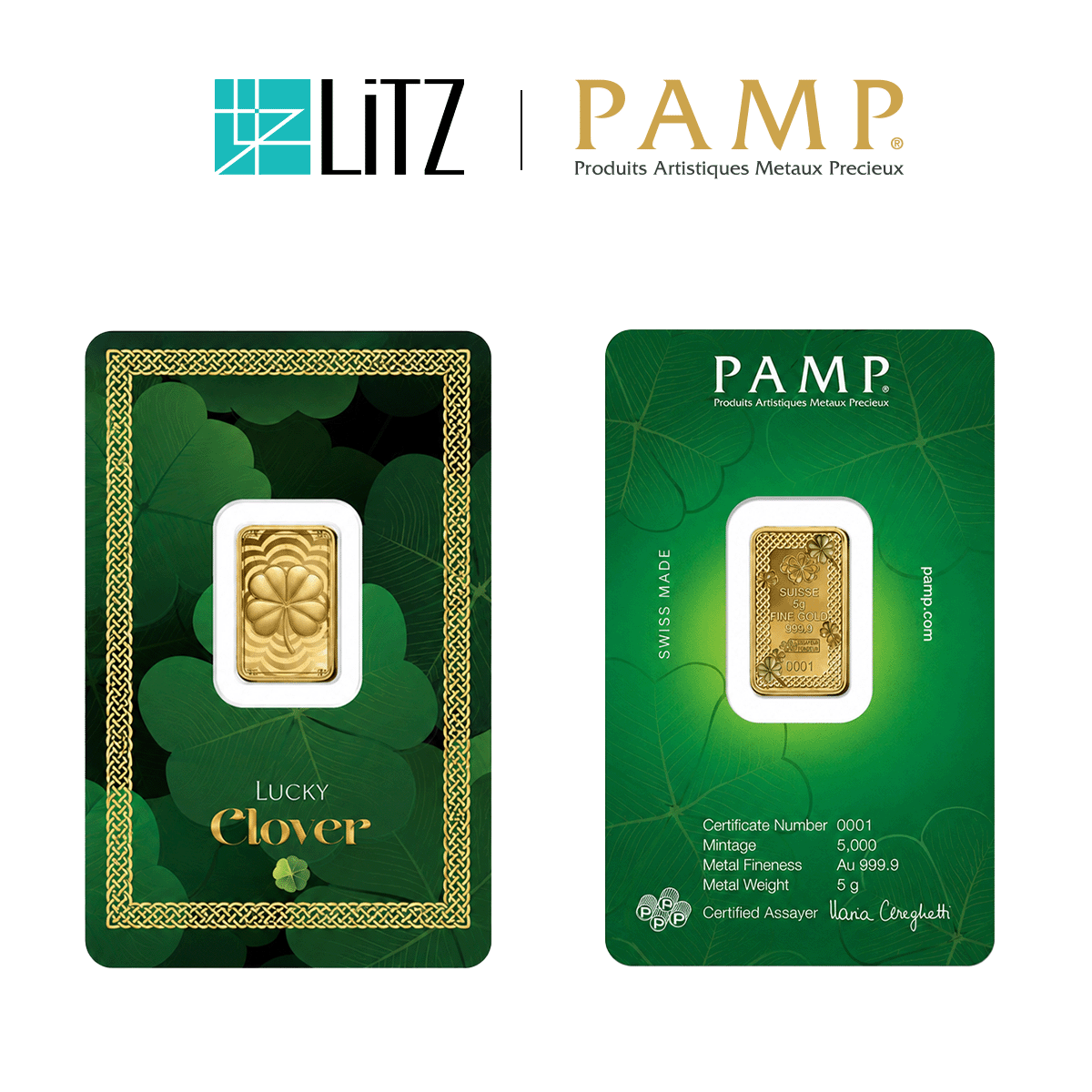 [5 gram] LITZ PAMP Suisse Lucky Charm Four-Leaf Clover Limited Edition Gold Bar (999.9) PG082