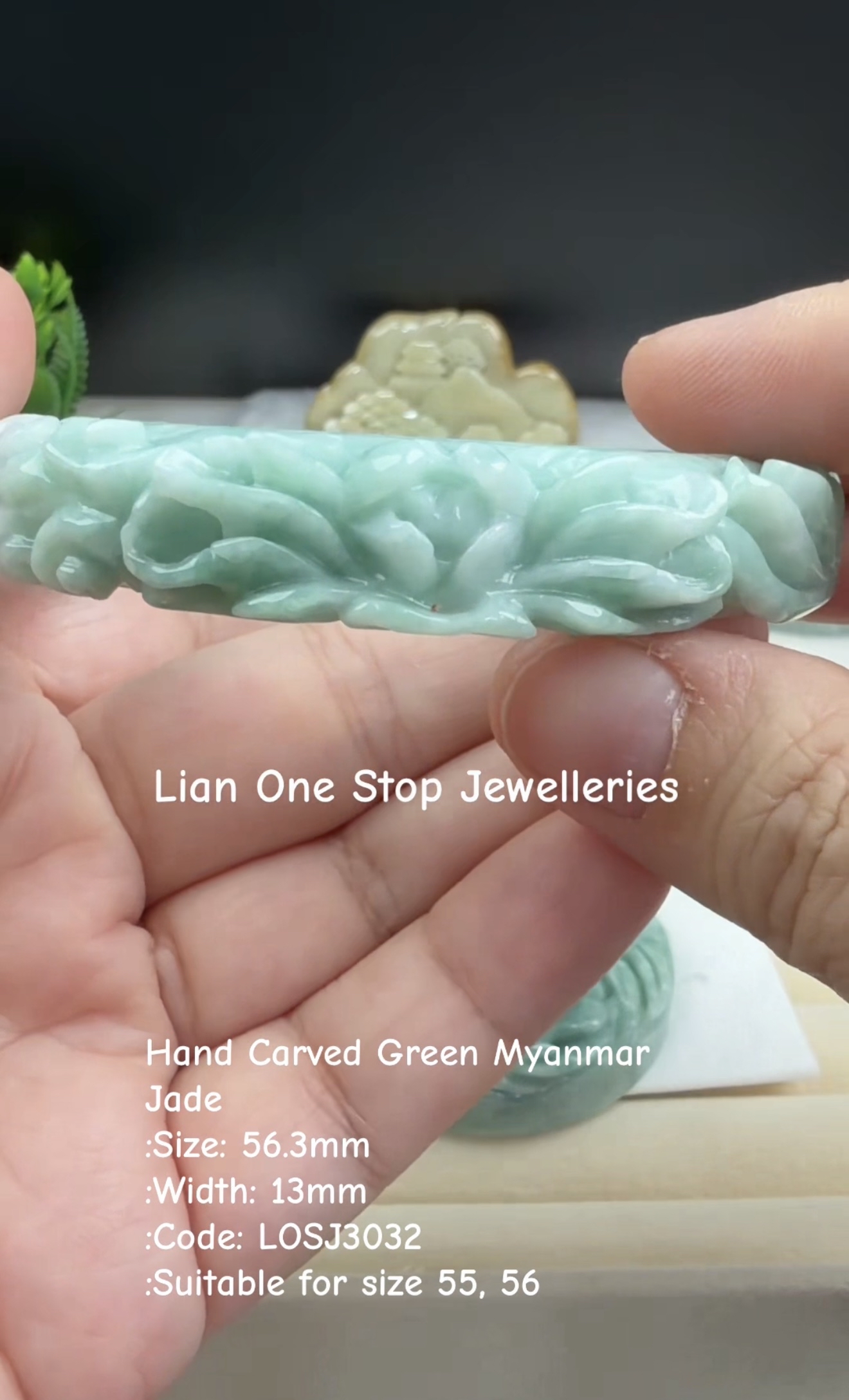 5.63cm Code: LOSJ3032 Hand Carved Green Myanmar Jade 
