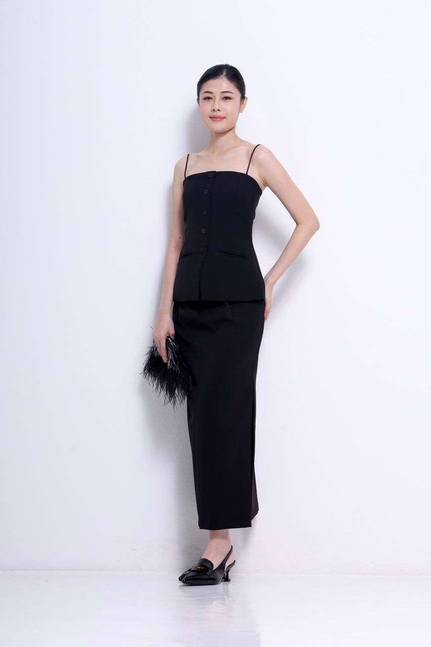 侧开叉半裙 1381