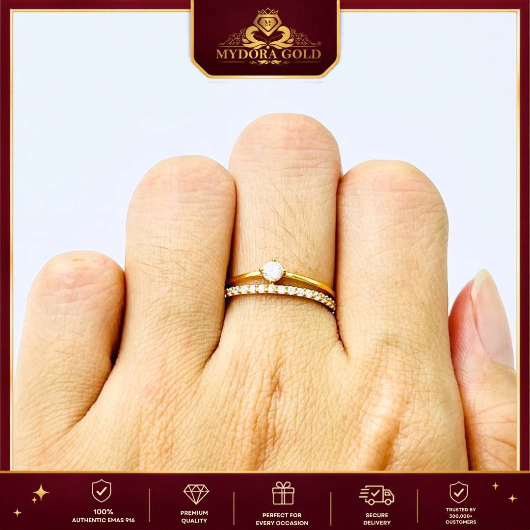 MYDORA Cincin Batu CZ Solitaire Minimalist l EMAS 916/22K