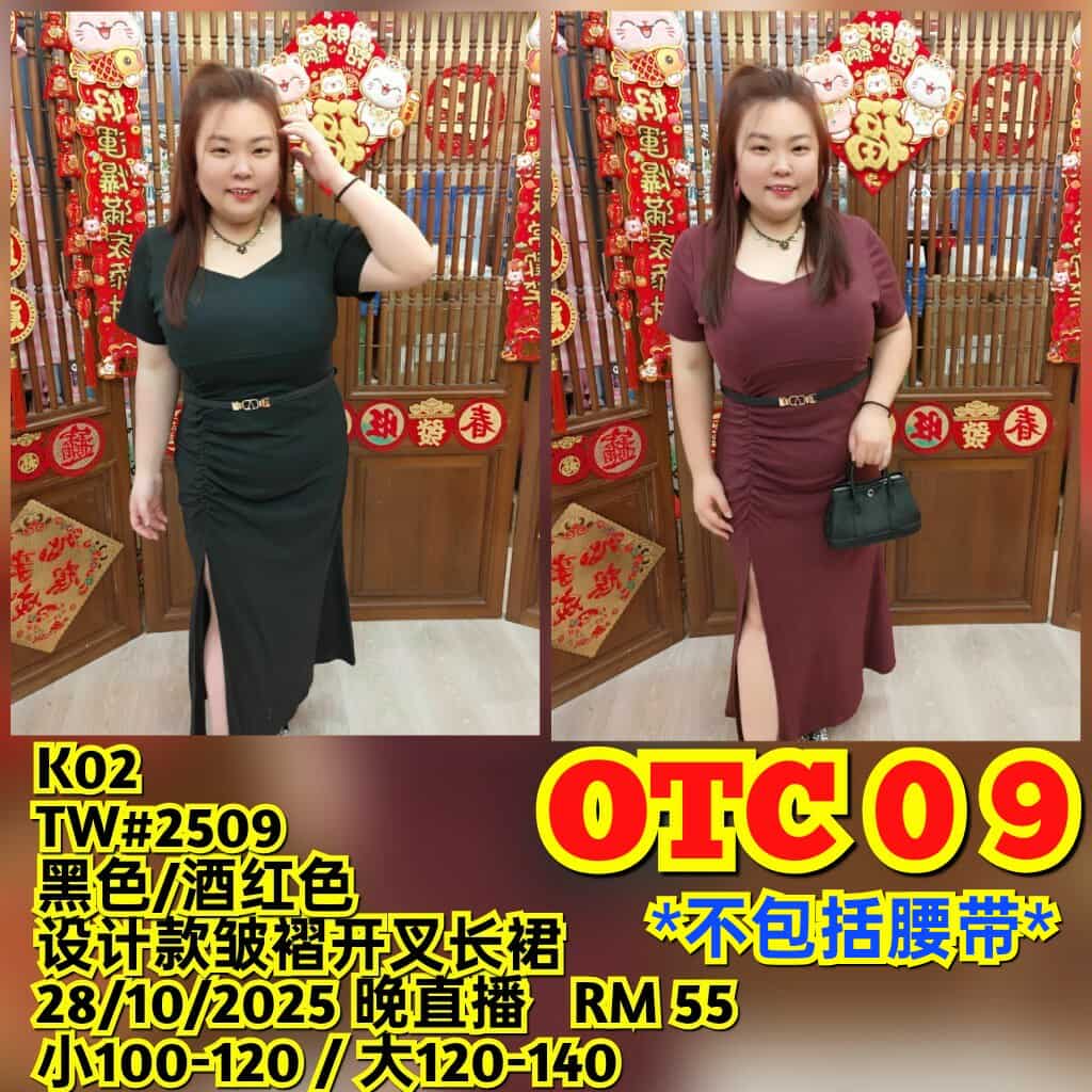 OTC09 TW#2509 设计款皱褶开叉长裙