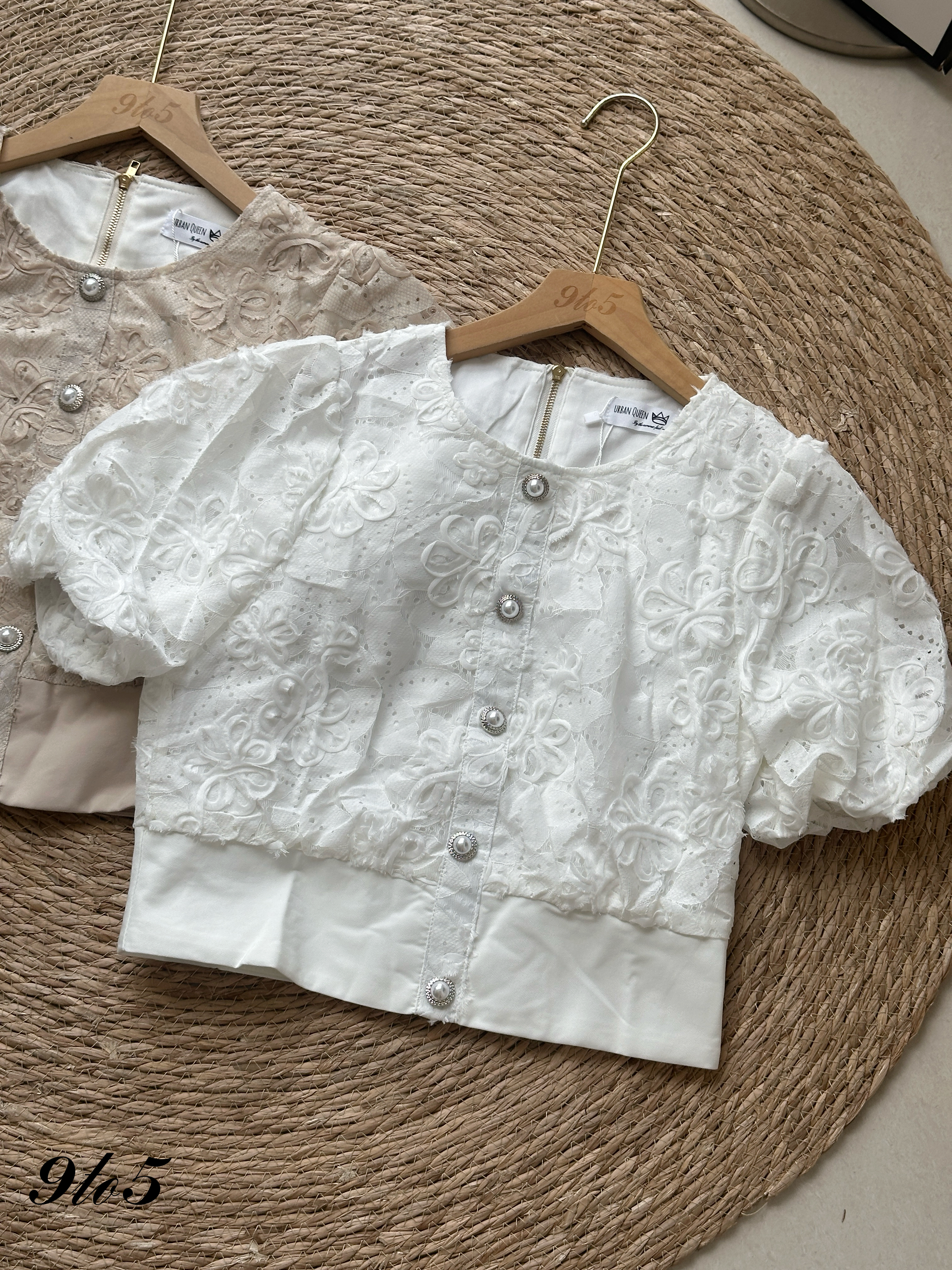 T4097 Puff Sleeve Lace Top - 3 Colors 