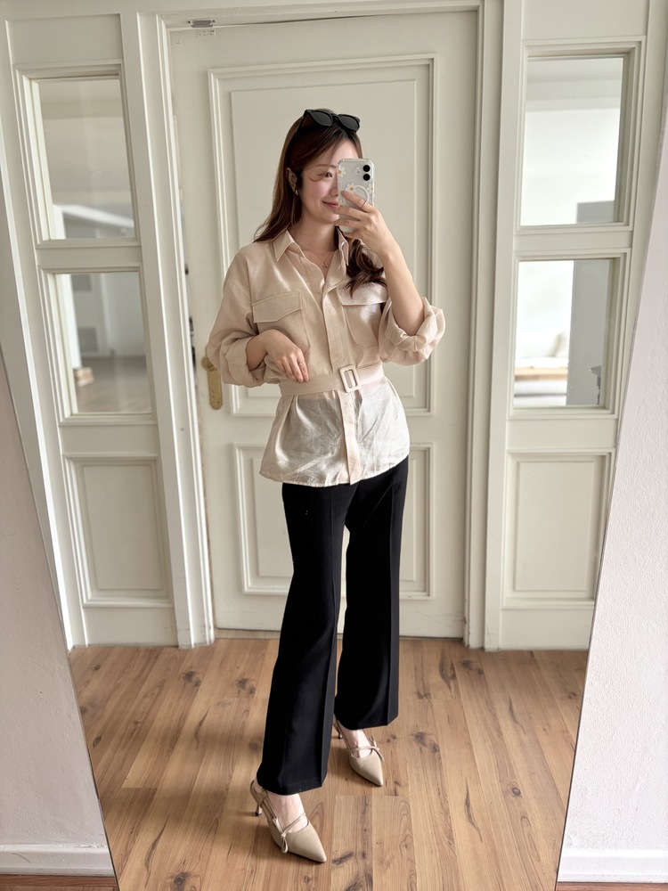 Feminine Belted Pocket Blouse (Pink)