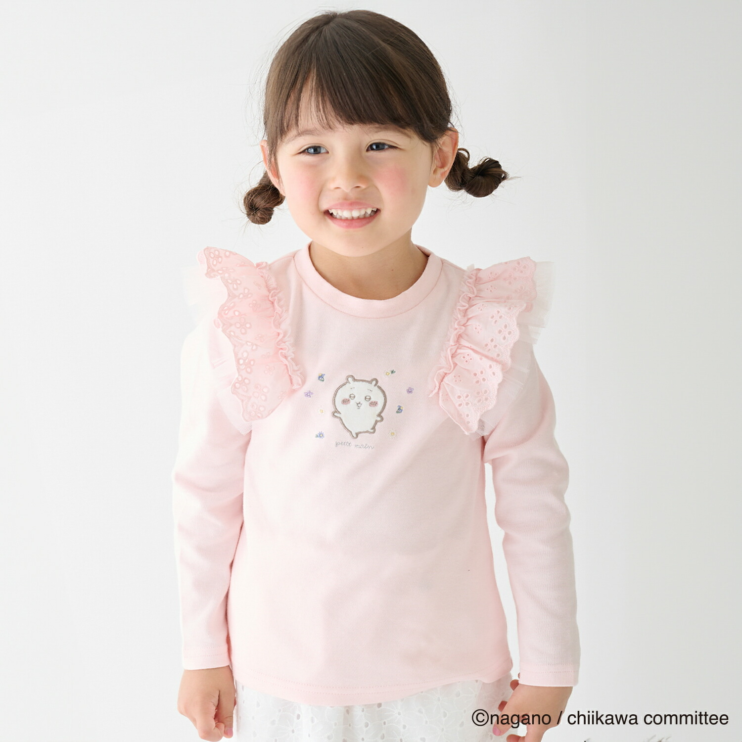 🇯🇵預訂 日本直送🇯🇵 Petit Main x Chiikawa系列三色人物刺繡貼花蕾絲花邊長袖上衣