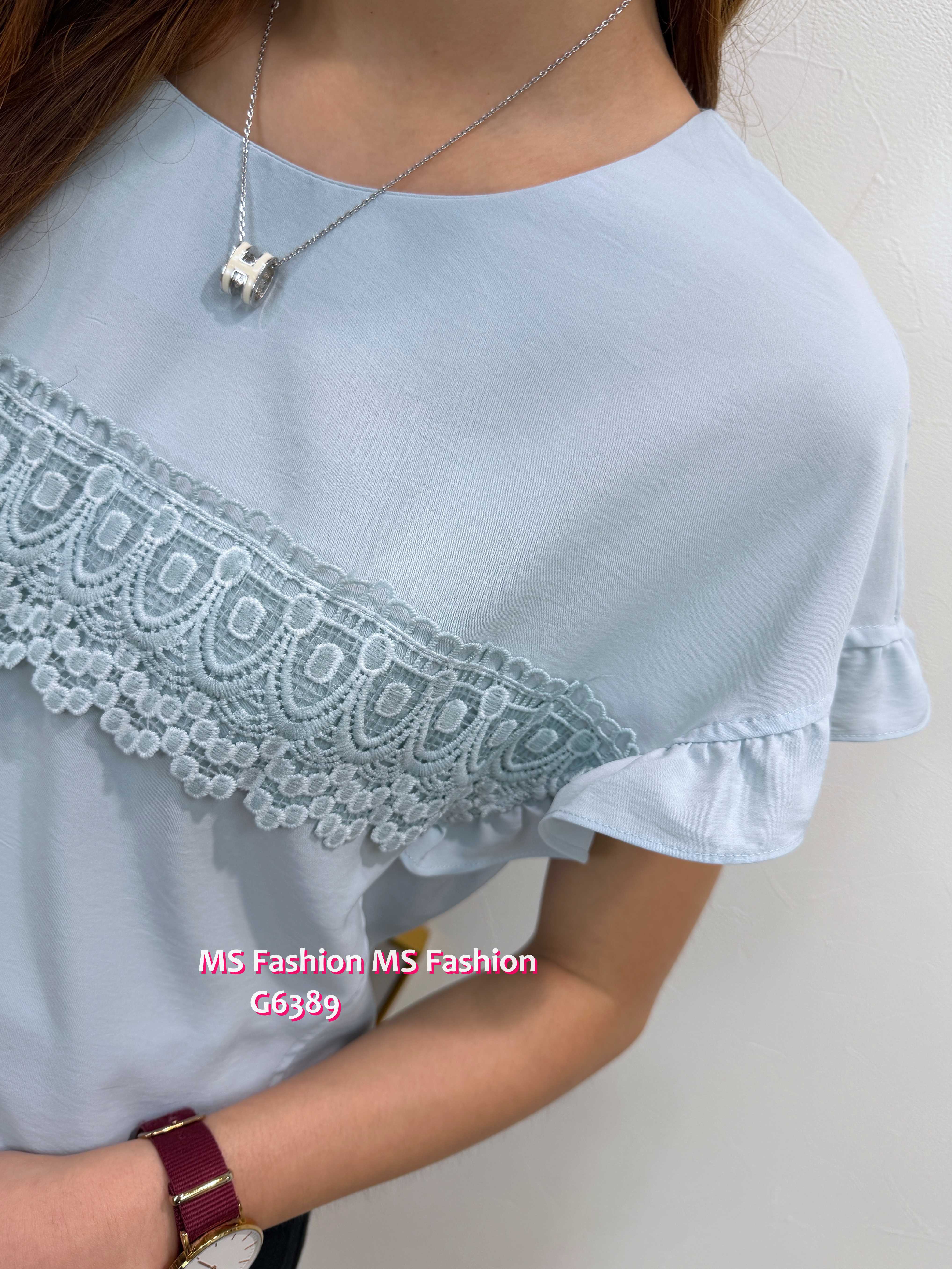 G6389 靚色通花ruffle袖top