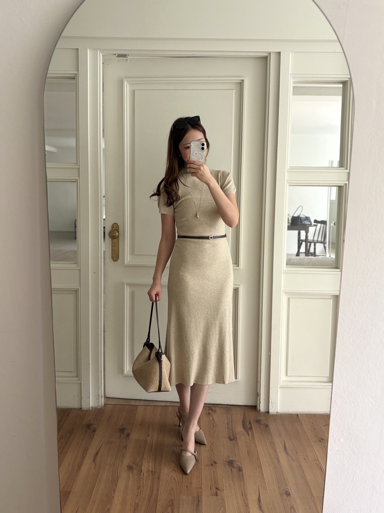 Timeless Belted Knit Dress (Oatmeal)