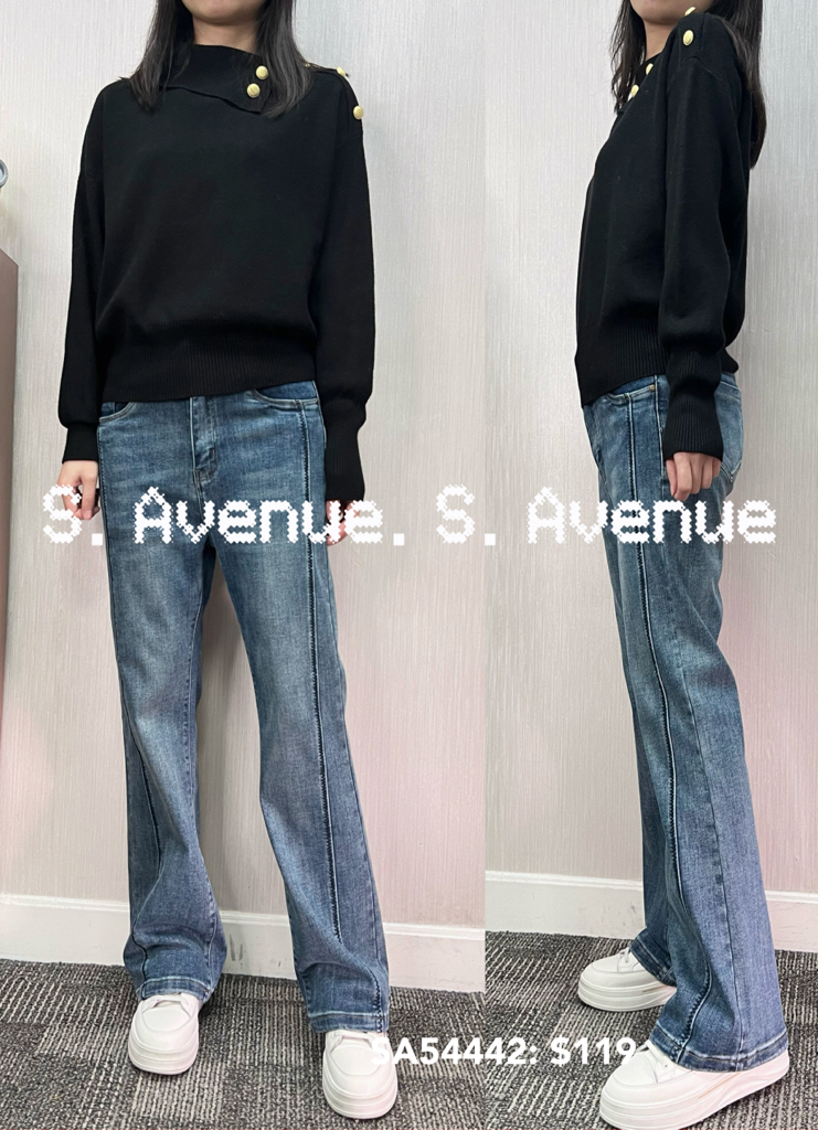 SA54442: 長袖鈄反領側有鈕小蝙蝠冷top