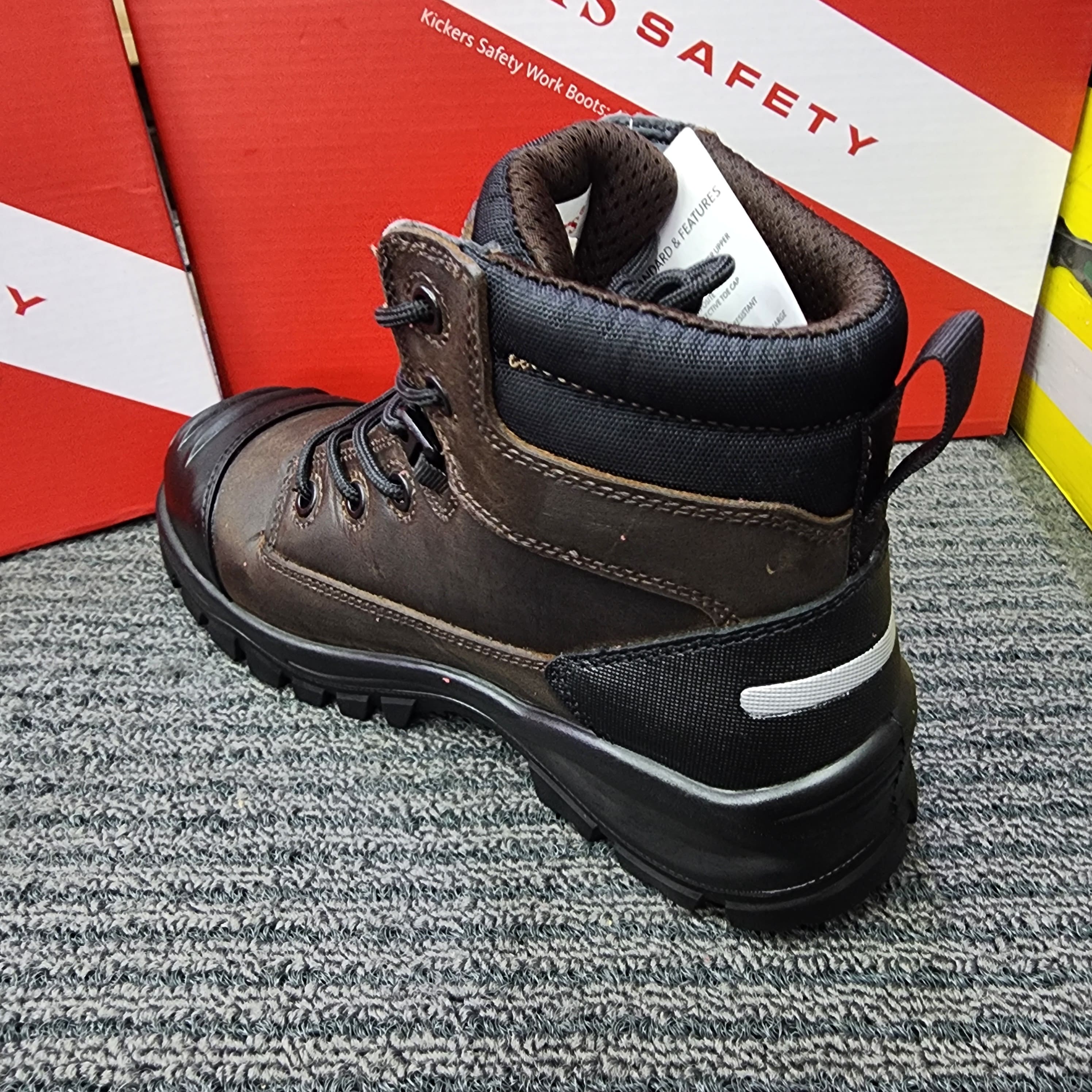 KicKers Safety Shoes 3066 Mid Cut Lace Water Proof ESD Full Leather Brown   