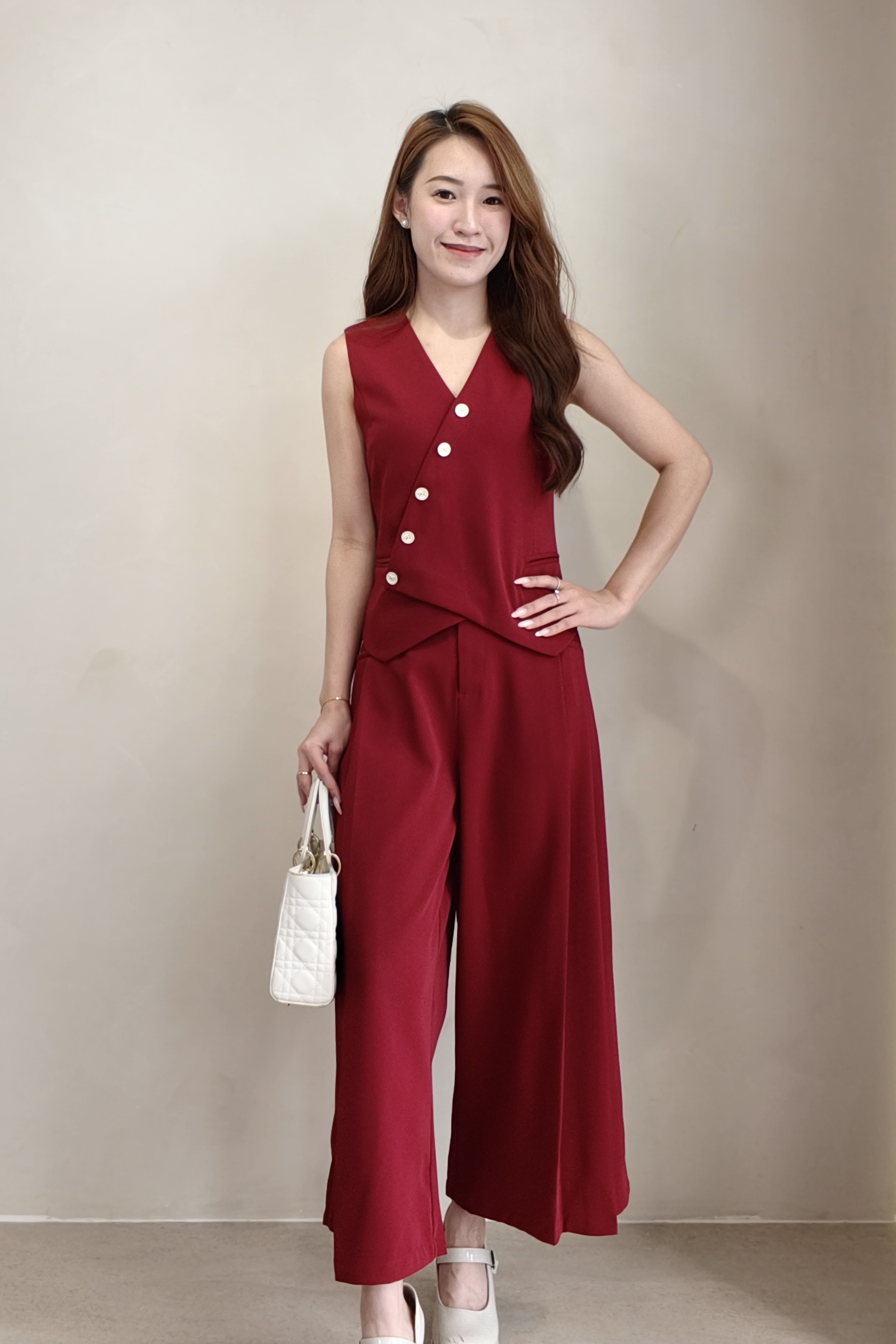 210603+210603-1 Asymmetric Button Vest & Wide-Leg Pants Set