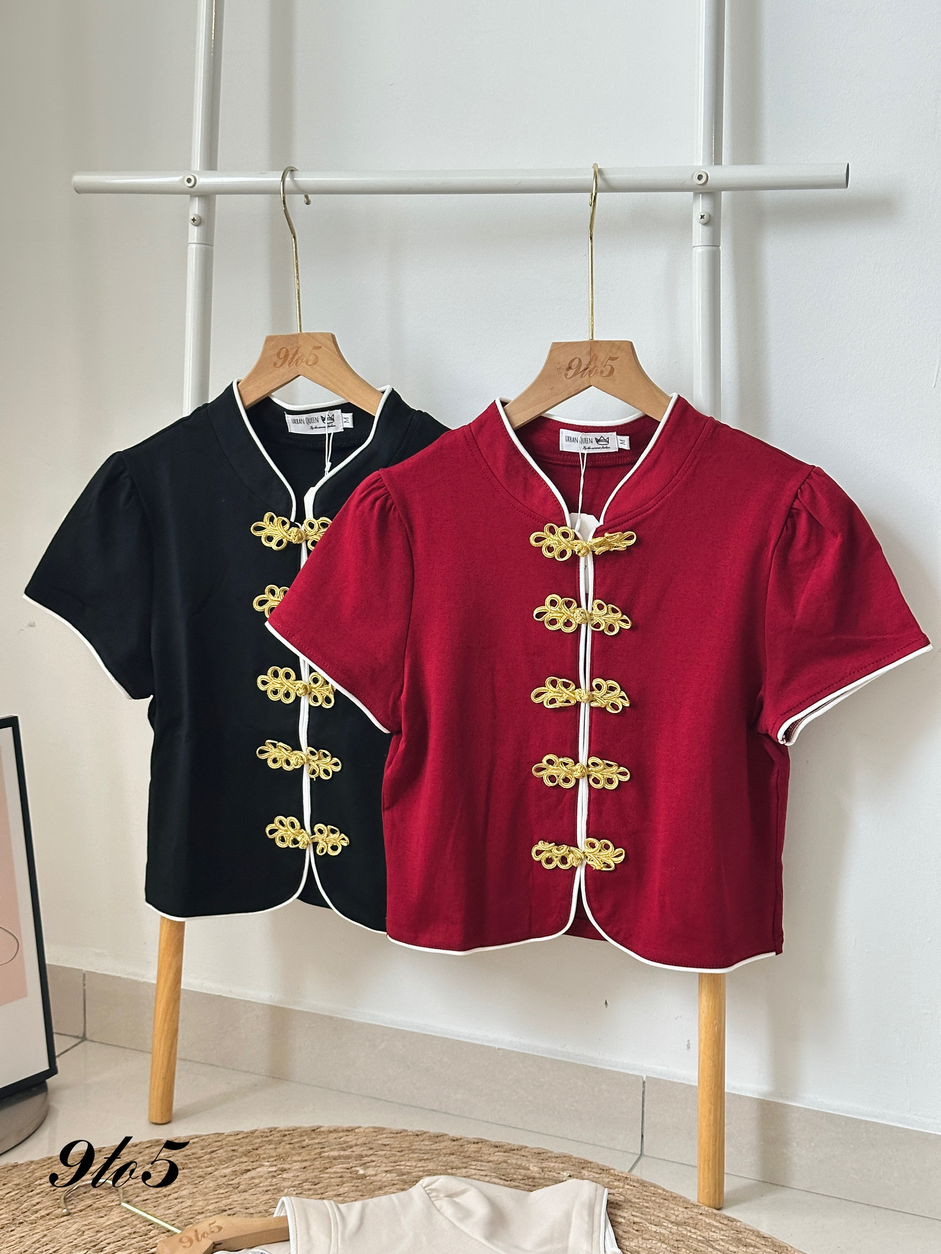 T3914 Puff Sleeve Cheongsam Top - 4 Colors