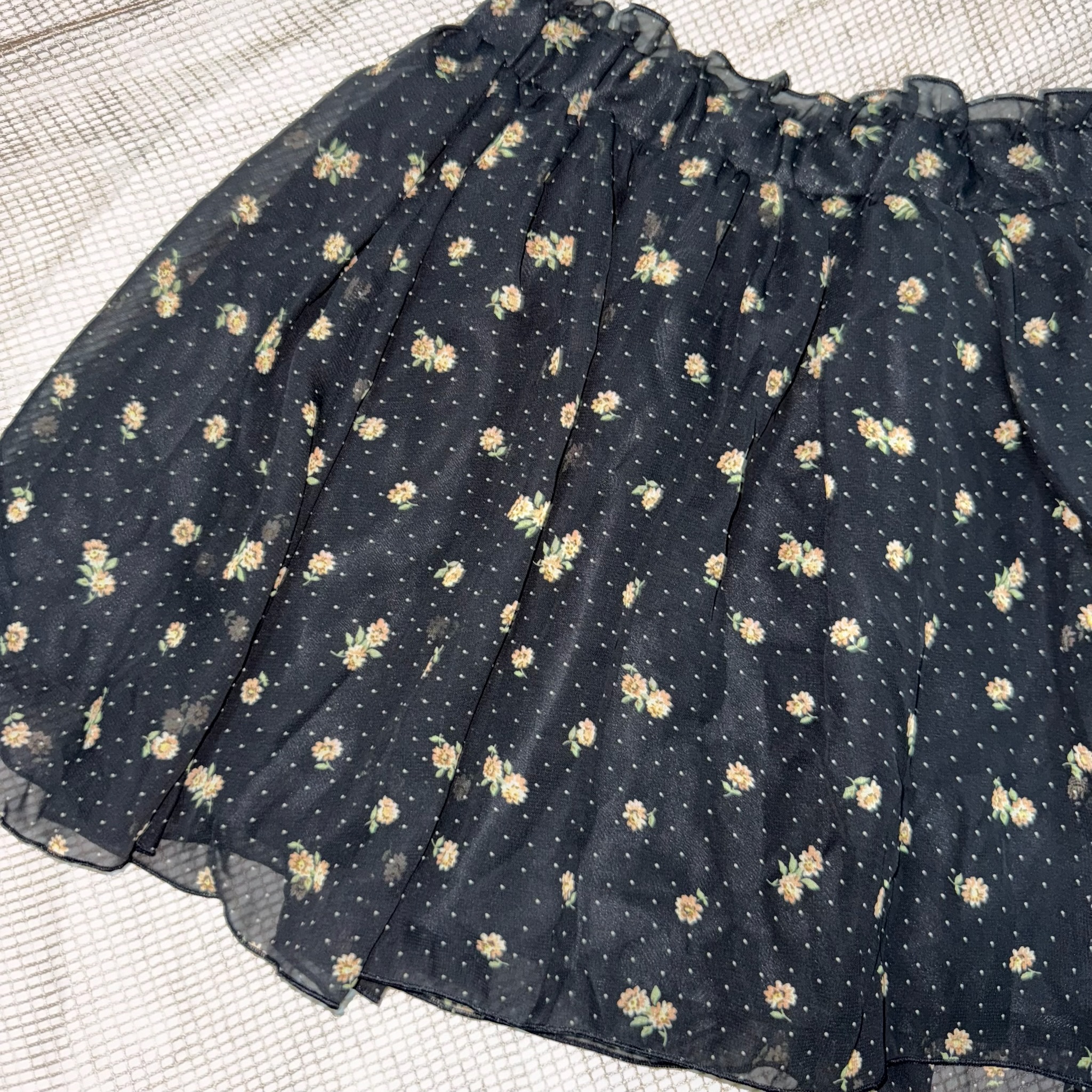 Black Ditsy Floral Mesh Mini Skirt