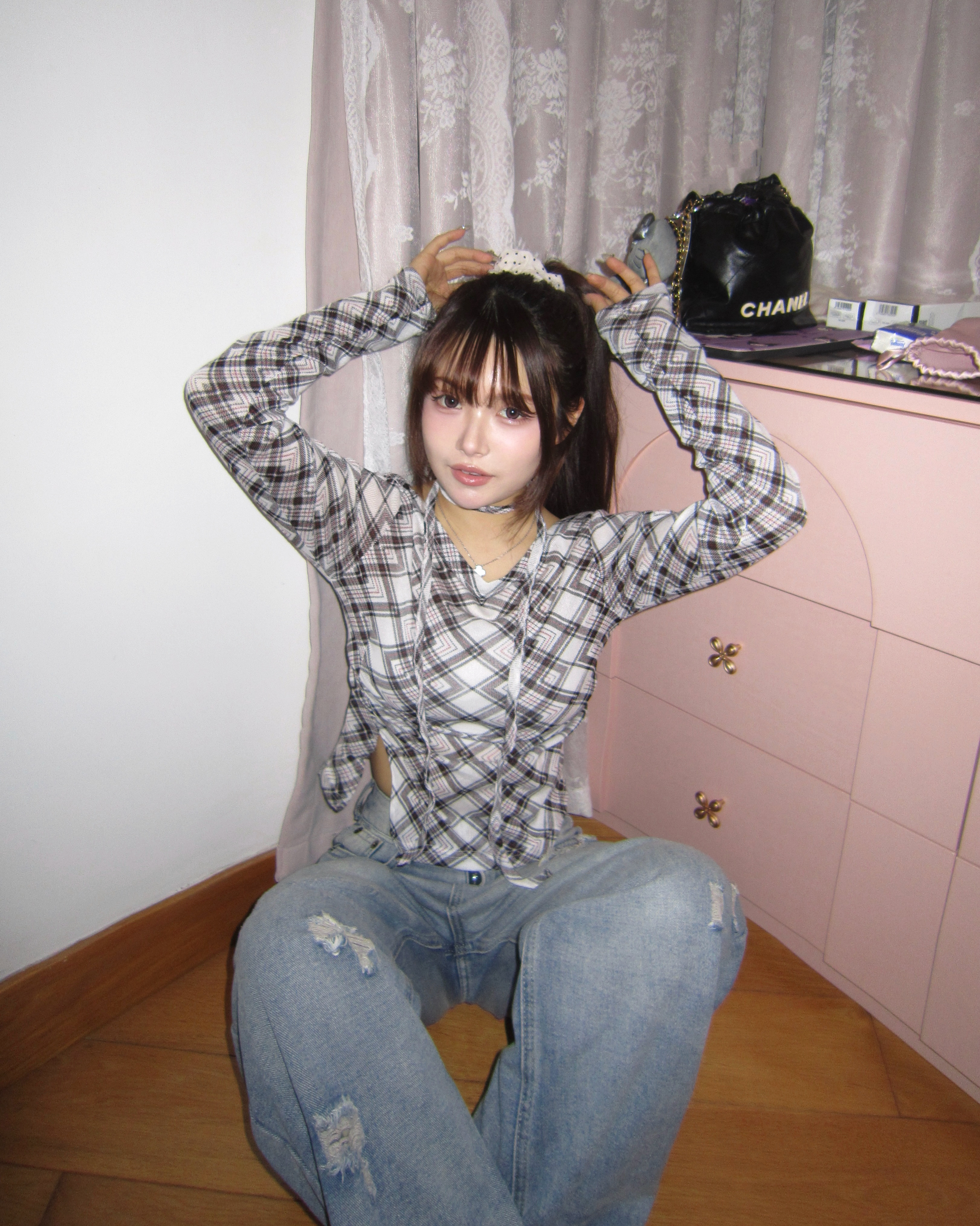 已售罄❌韓國設計感菱格top+掛頸繩