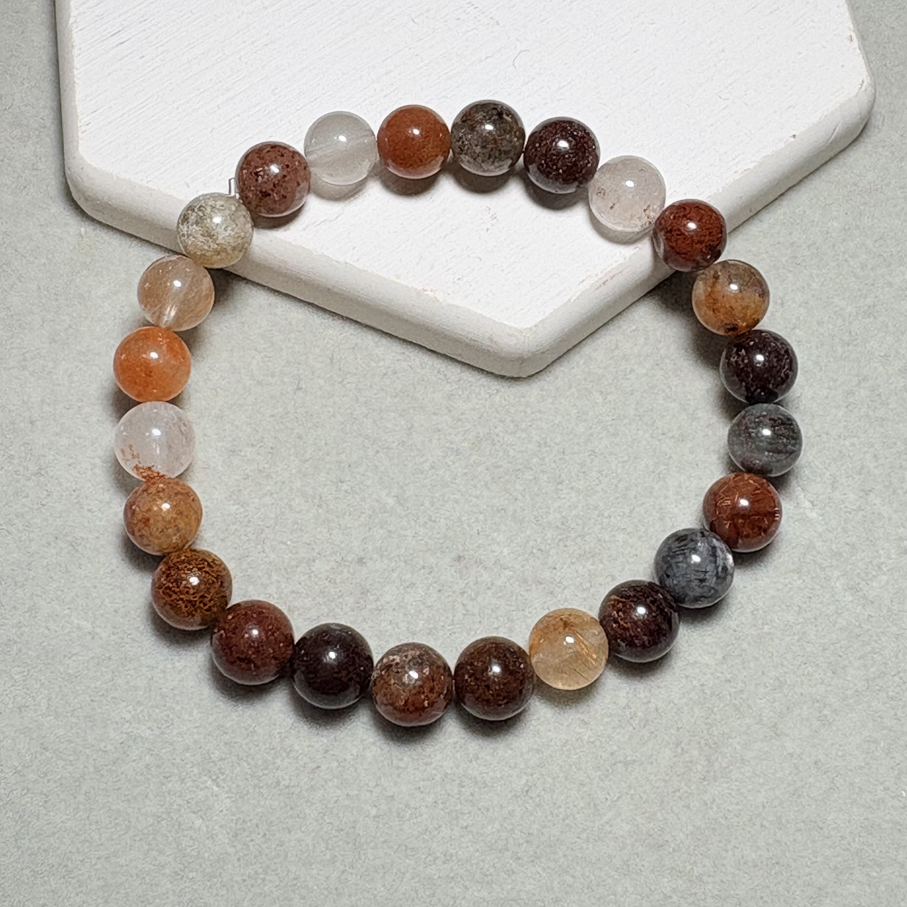 四季幽靈（彩幽靈）水晶手串 Flower Phantom Quartz  No.4585丨7.5mm珠15.5cm手圍