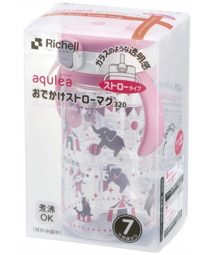 Richell 幼兒吸管杯 320ml (粉馬戲)