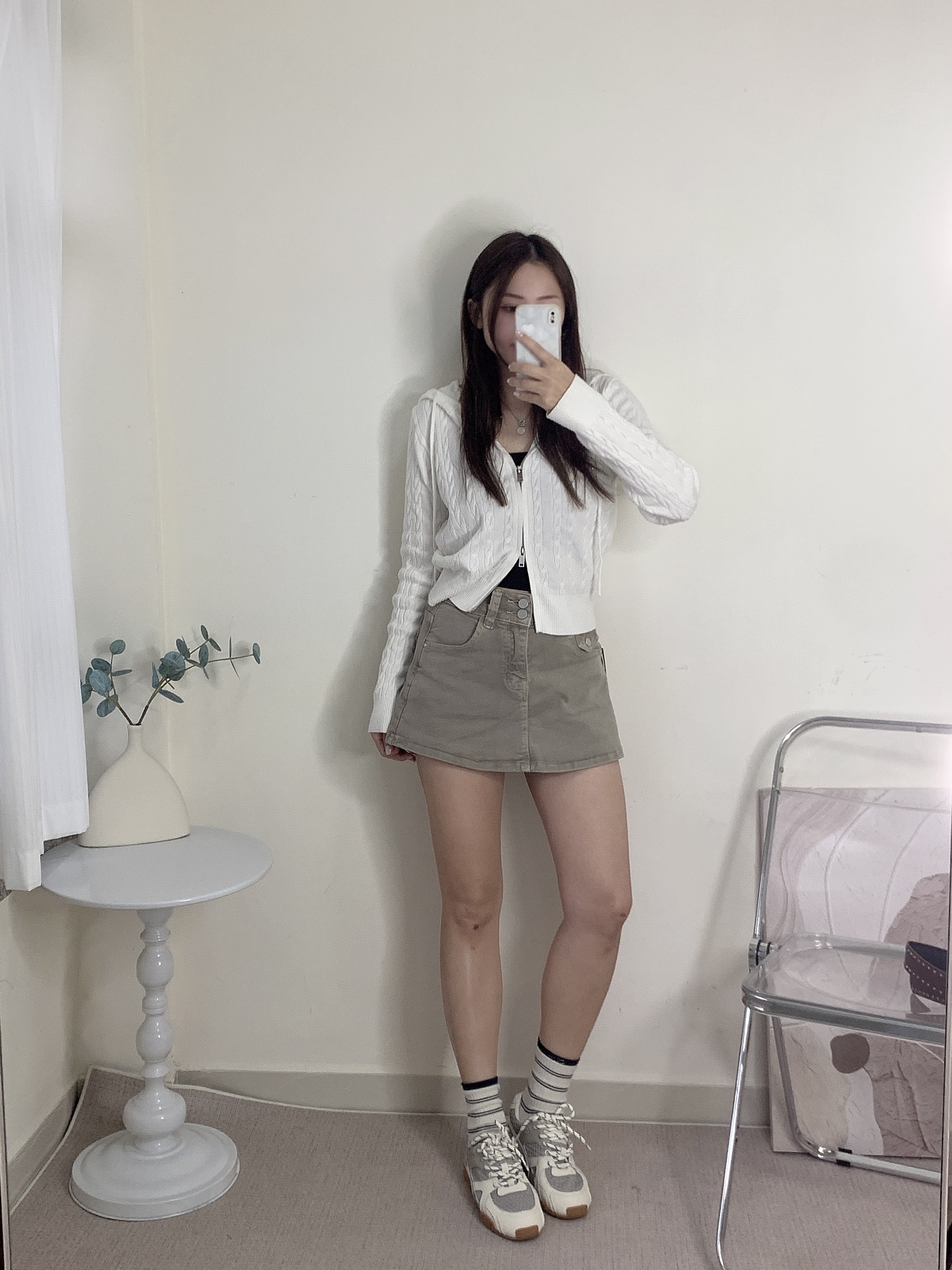 孖鈕牛仔裙褲（兩色）