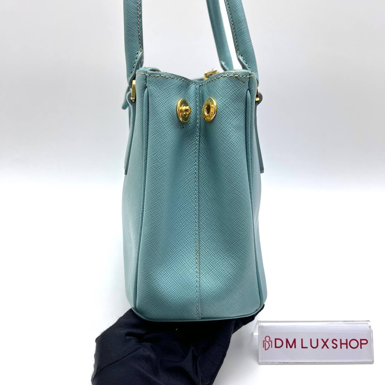 Prada Saffiano Light Blue Small Double Zip Galleria Lux Tote GHW