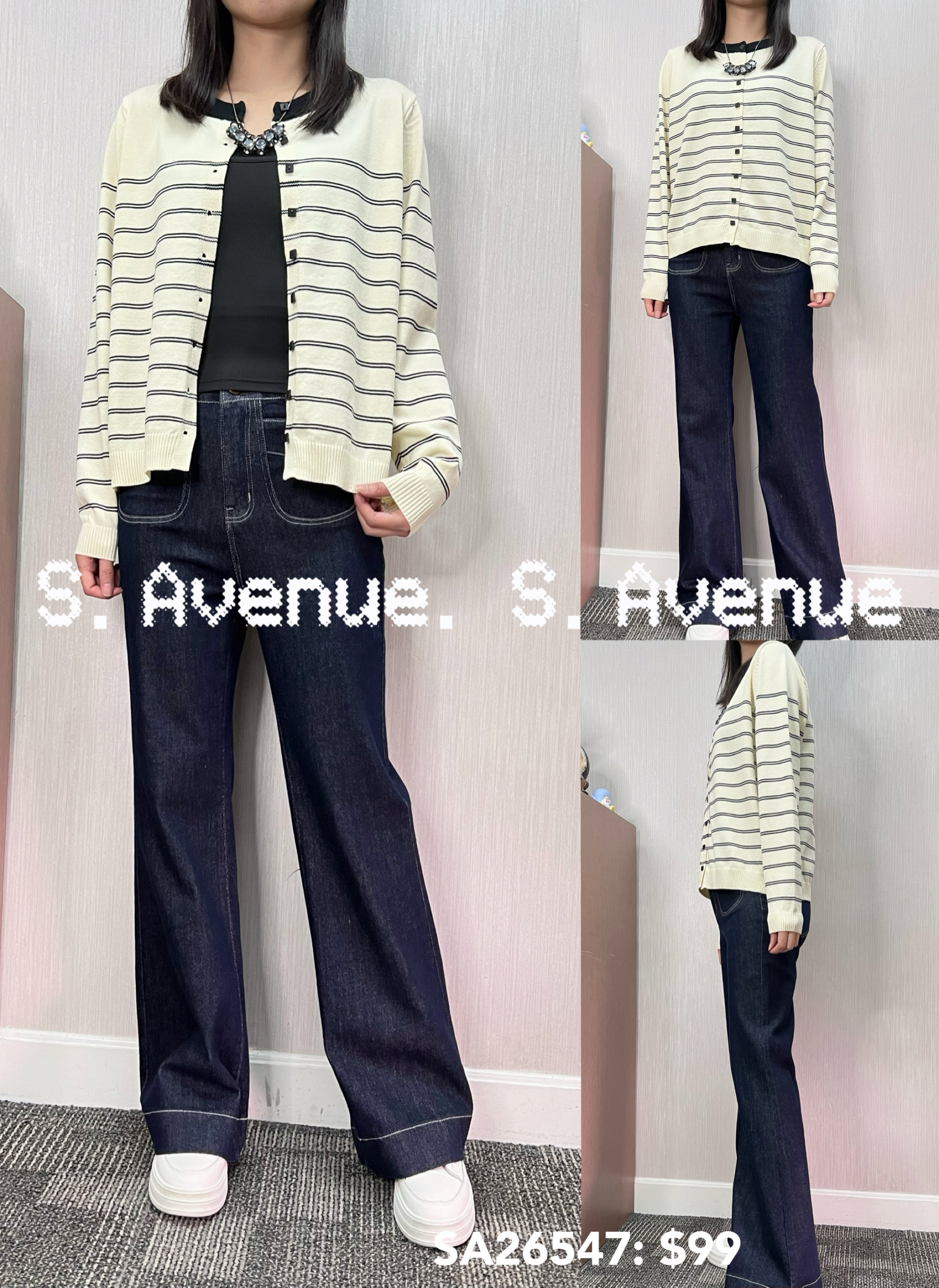 SA26547: 長袖V撞色領邊間條有鈕外套