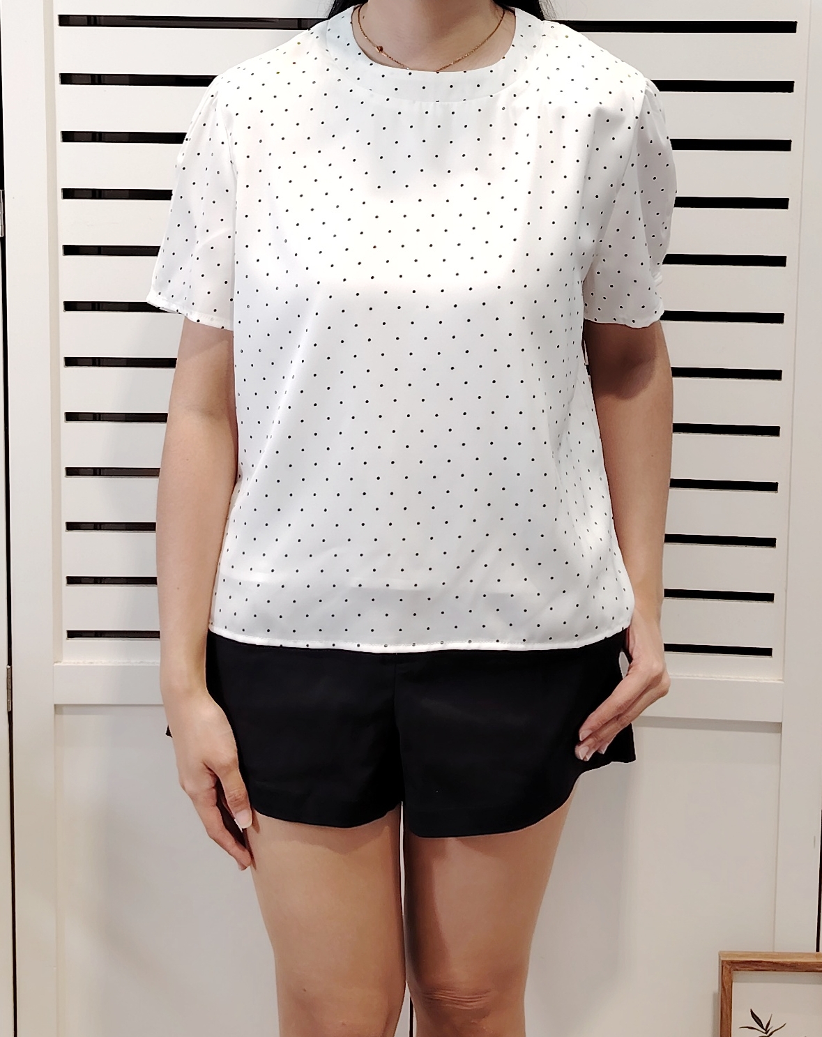 LY611 Chiffon Polkadot Short Sleeve Top
