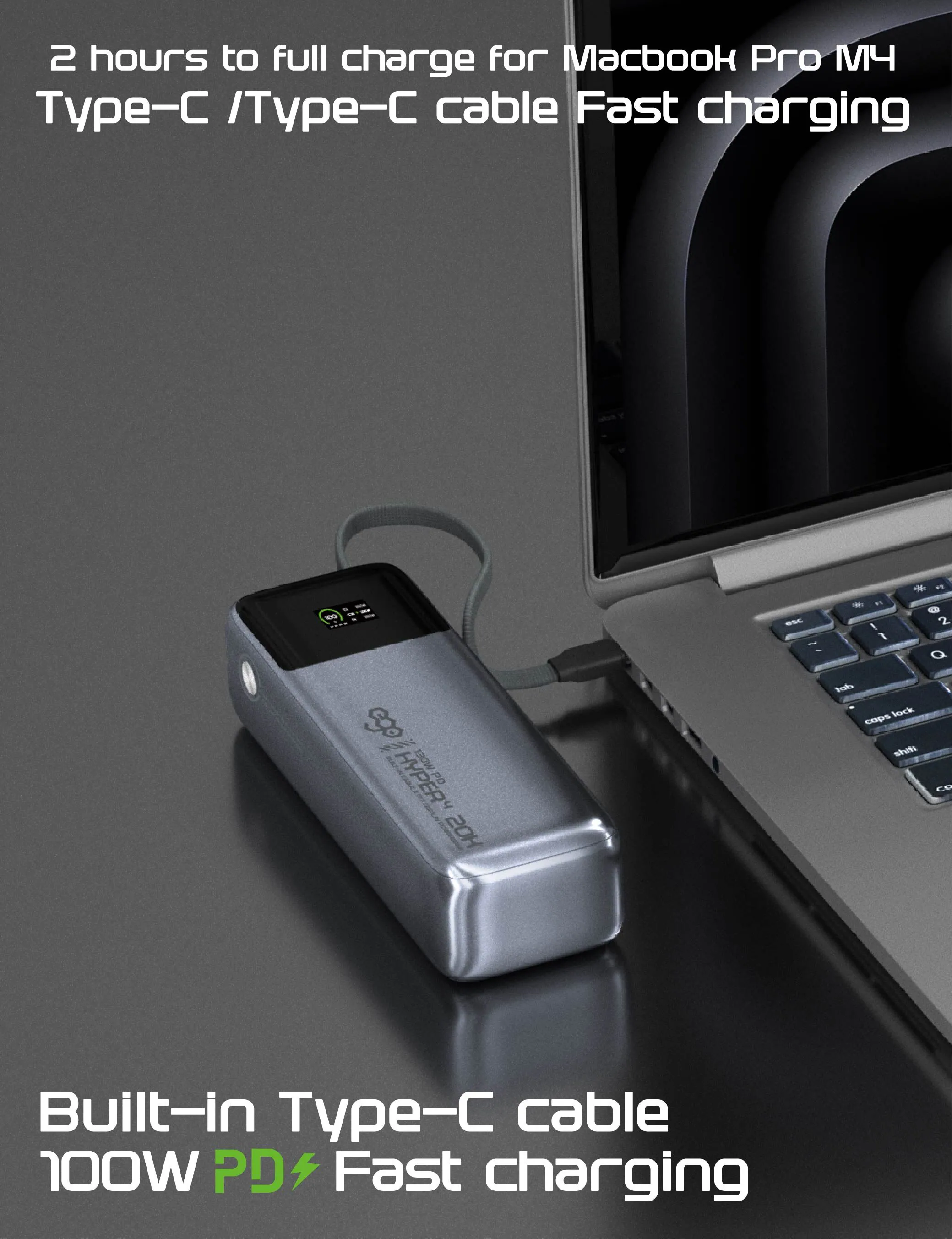 香港行貨 EGO Hyper4 20K@ 130W 內置線外置電  CCC QR code | 3C可追溯二維碼 | 20000mAh | 130W | 內置 Type C 線 | 流動充電池 | 尿袋 | 充電器 | 支援PD3.0 快充