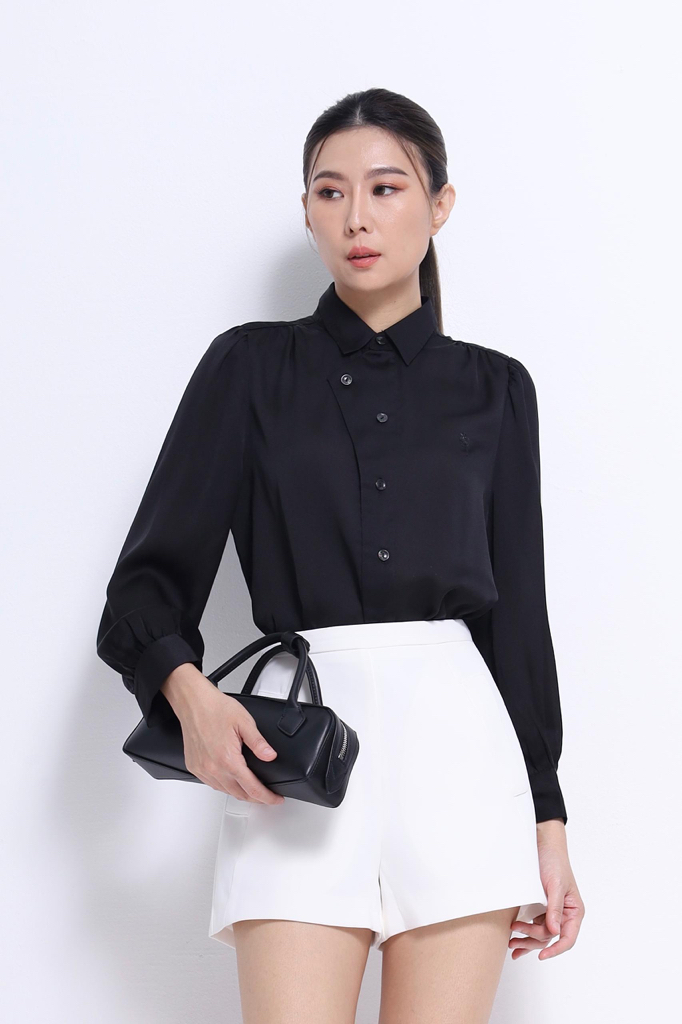 CB2583 Elegant Silk Touch Buttoned Blouse