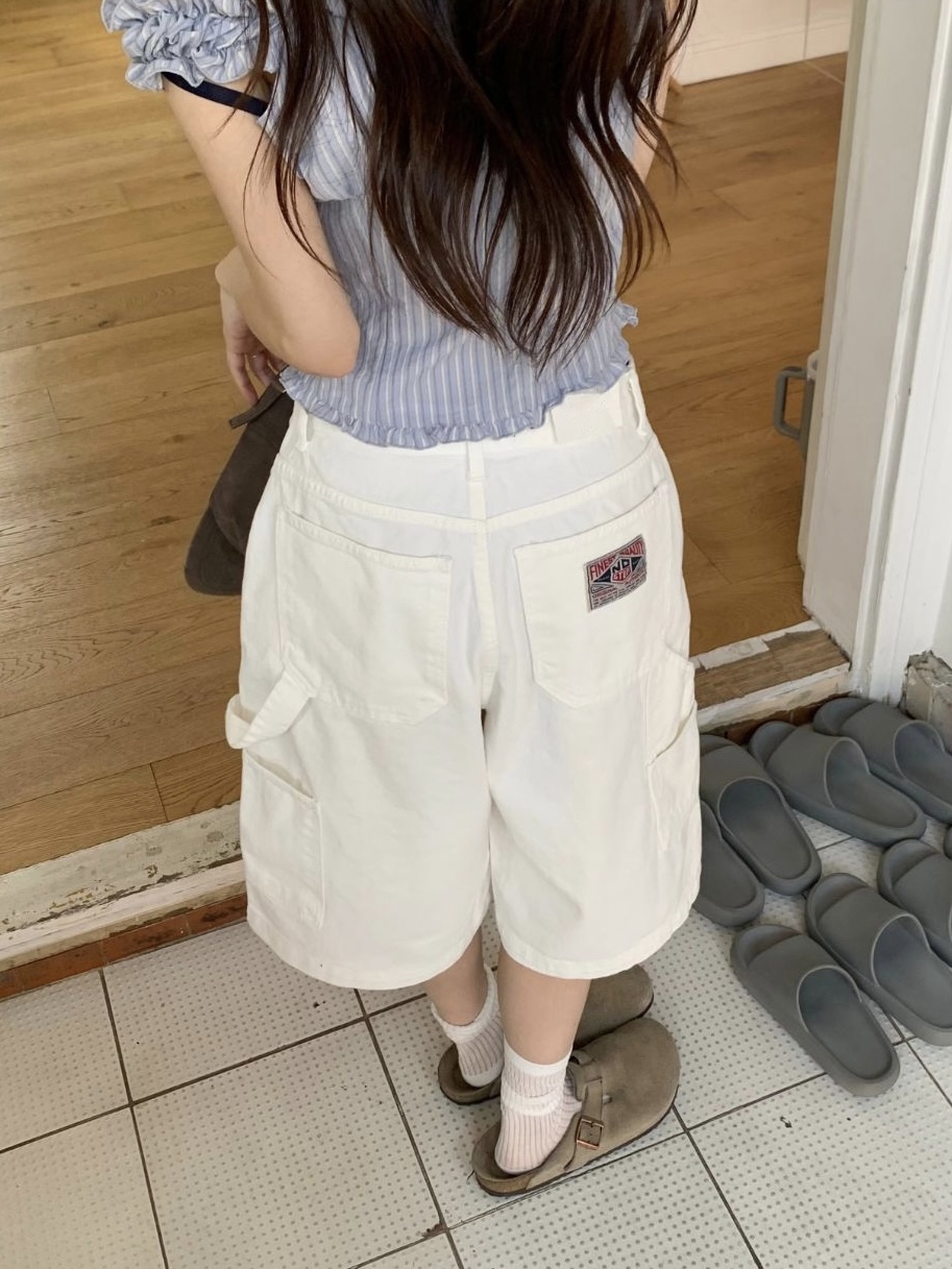 Washed Cargo Denim Bermuda Shorts