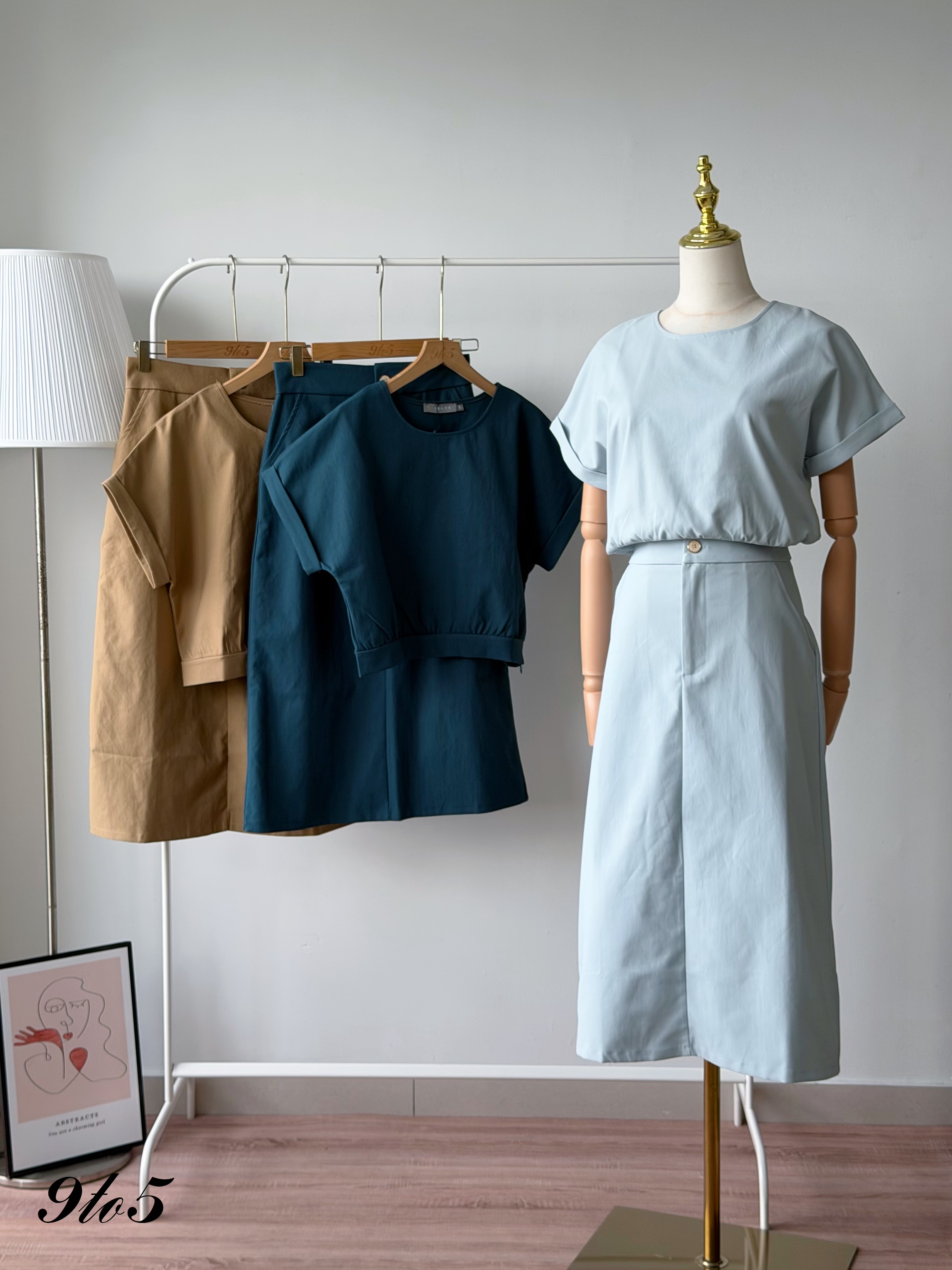 D2384 Butterfly Sleeve Top with Straight Skirt Set - 3 Colors 