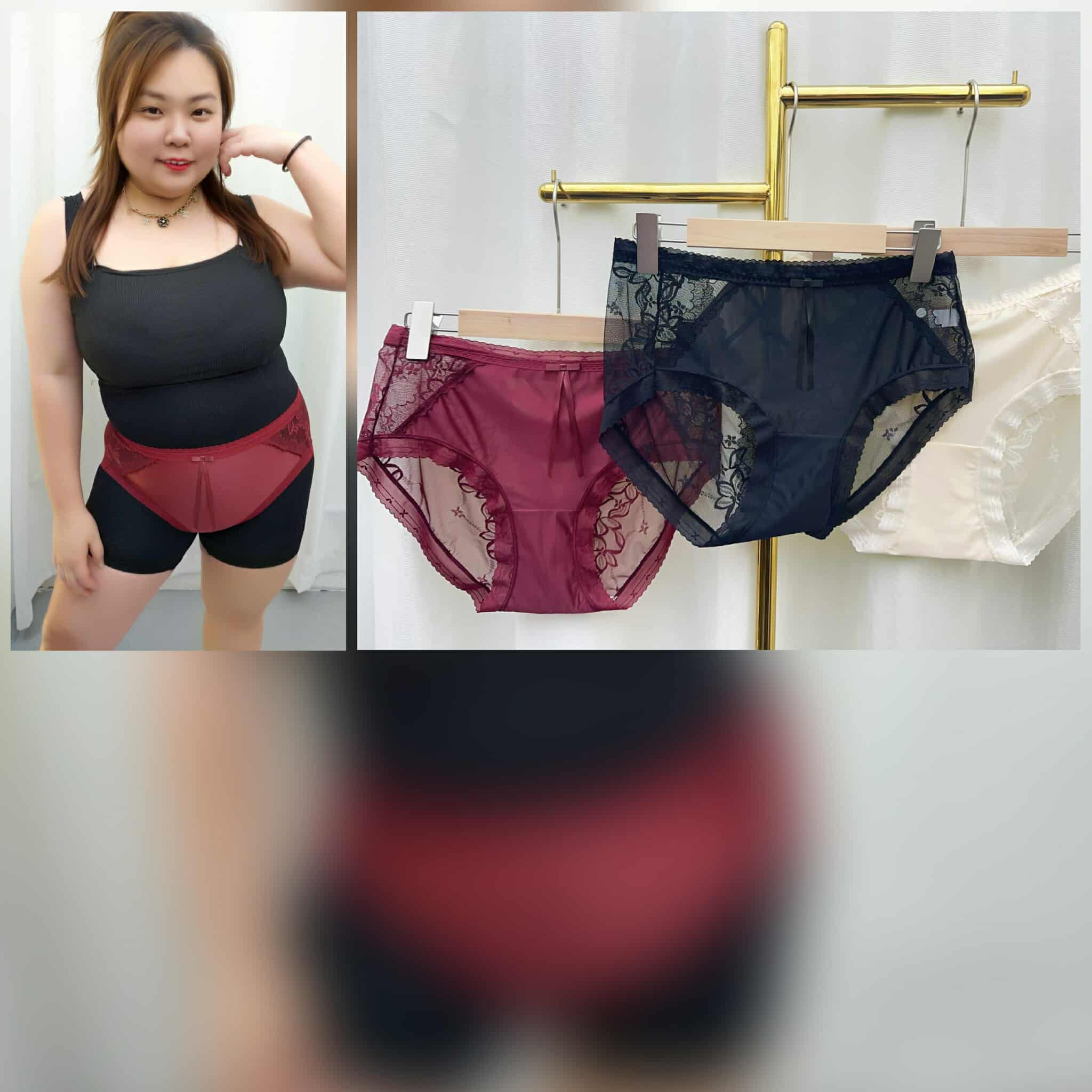 TW#005 后性感拼蕾丝冰丝内裤（一套三件）