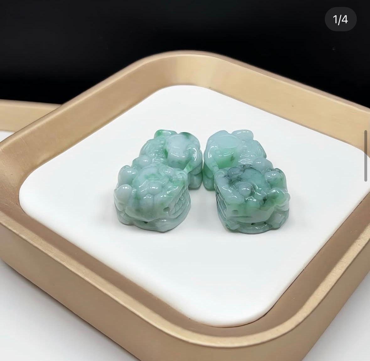 花青飄綠花霸王貔貅一對