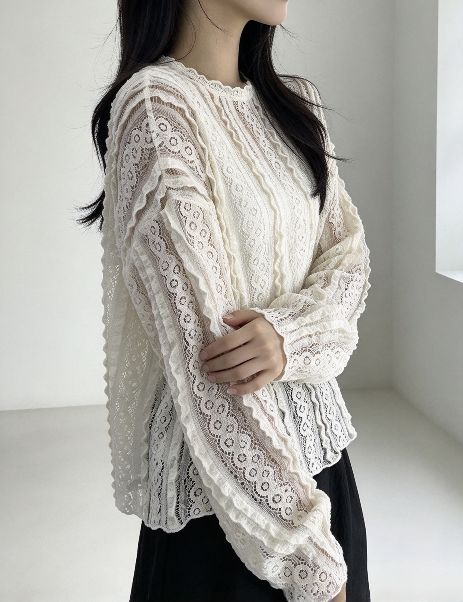 木耳邊立體幾何Lace Top 