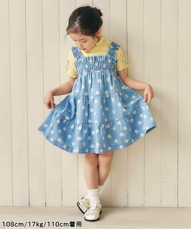 🇯🇵預訂 日本直送🇯🇵Apres les cours兩色花花愛心滿印褶皺吊帶牛仔連身裙