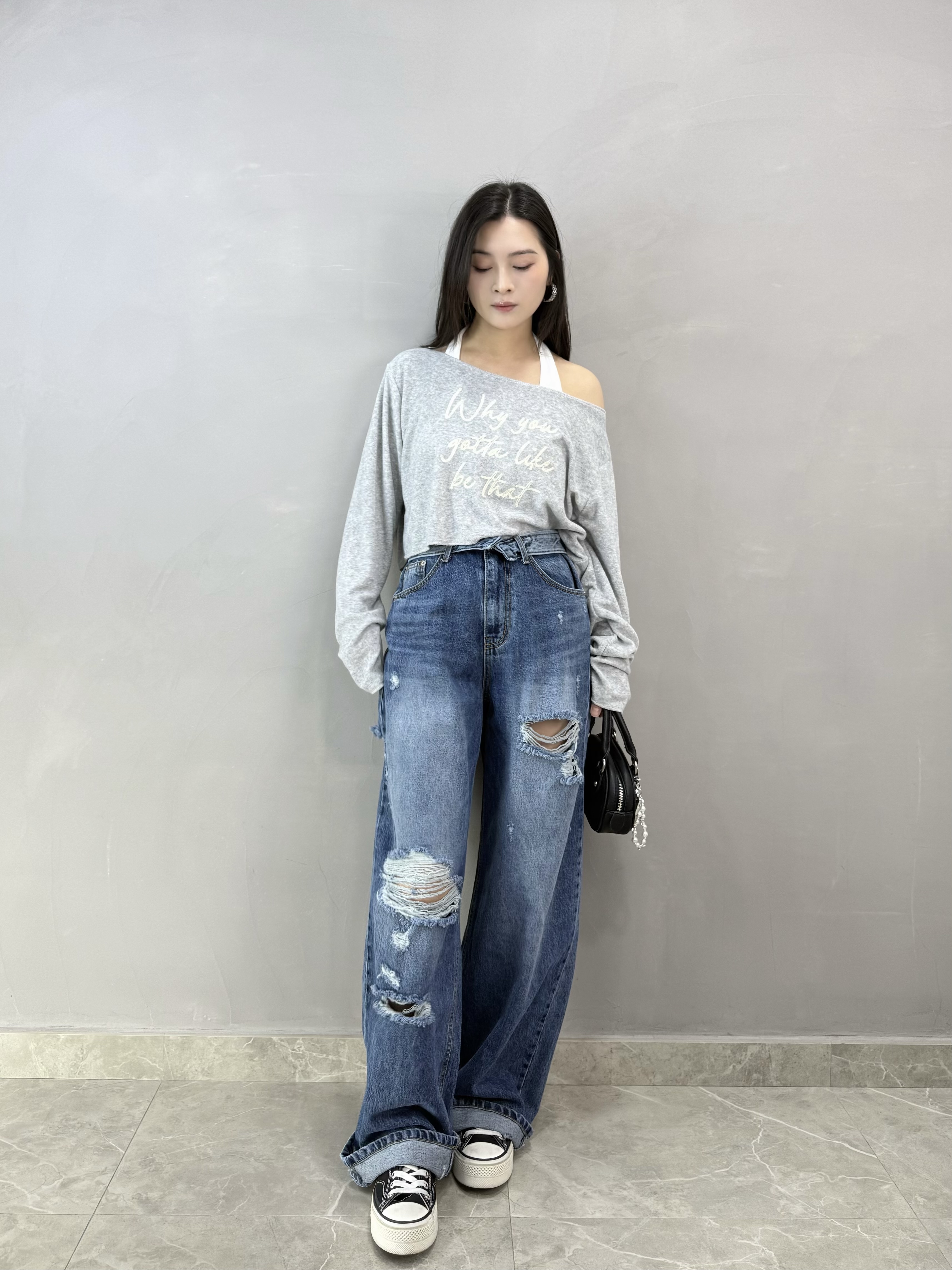 H84 反腰爛牛仔褲