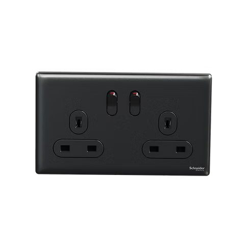 施耐德 Unica X 石墨灰 13A孖蘇有掣 插座