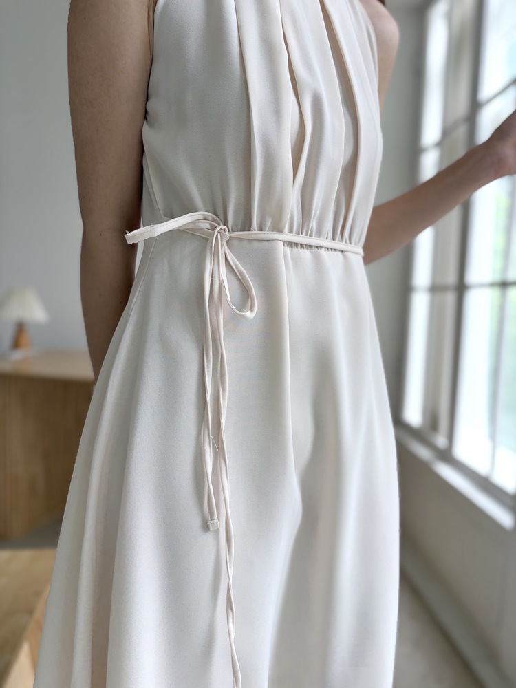 Pleated Halter Maxi Dress (Ivory)
