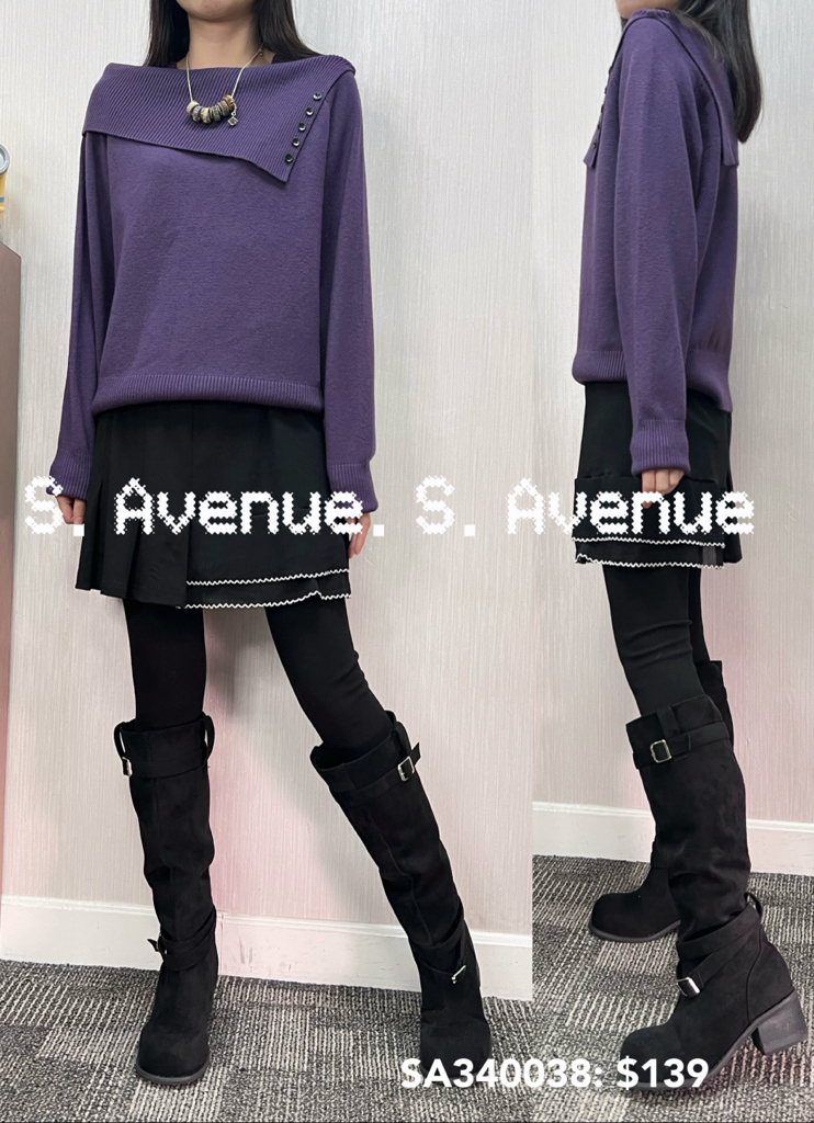 SA340038: 長袖大反領裝飾鈕軟冷top